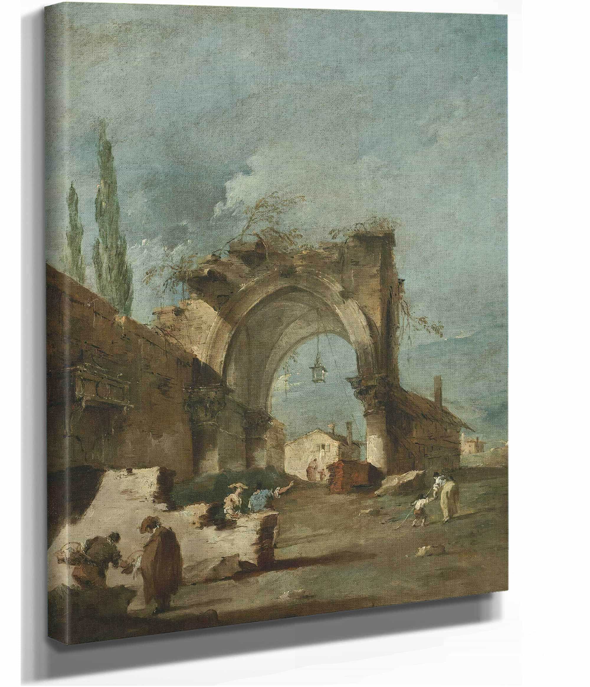 A Capriccio Of Buildings With Figures By A Ruined Arch by Francesco Guardi - Image 2