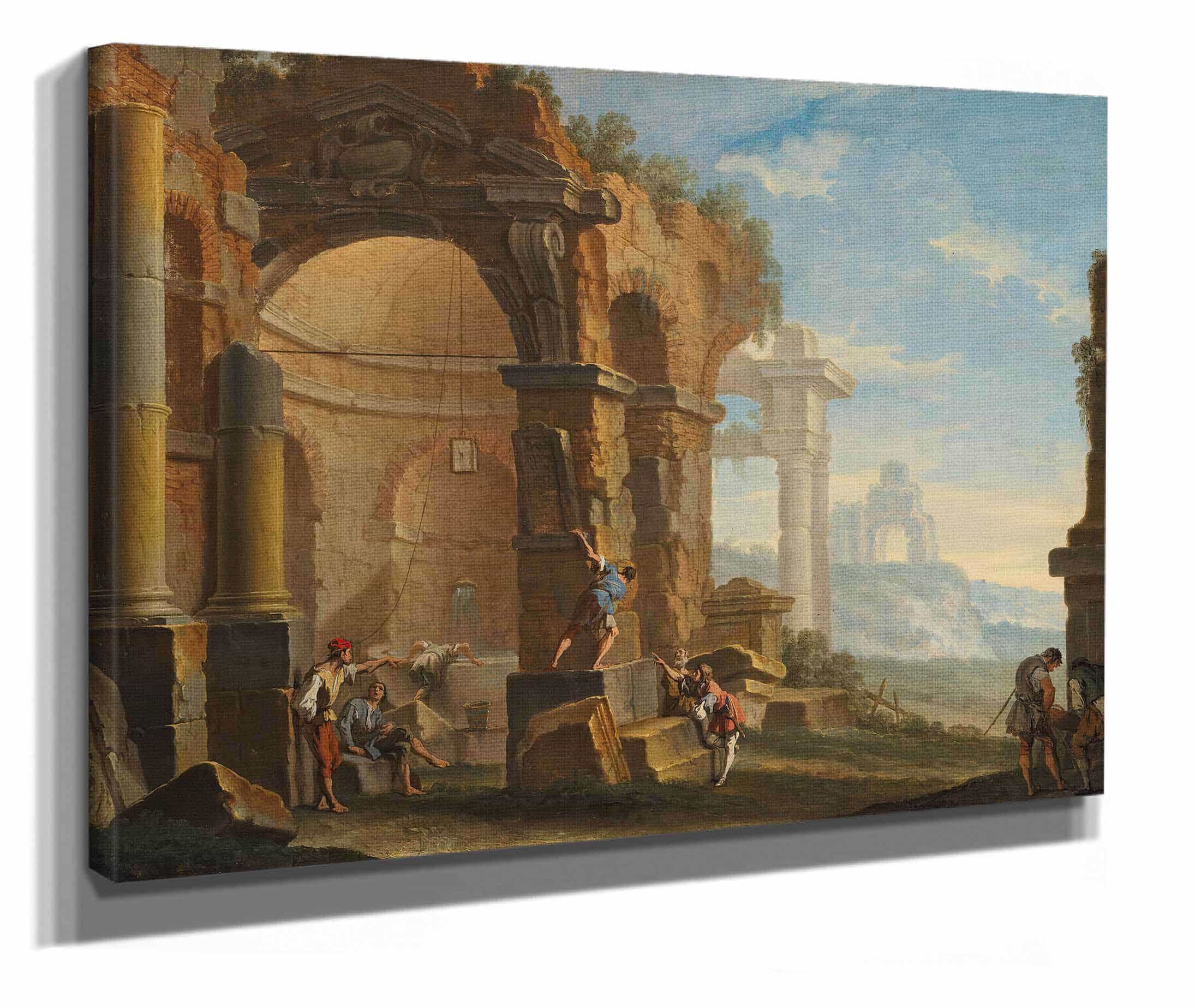 A Capriccio With Figures Conversing By Classical Ruins by Sebastiano Ricci - Image 2