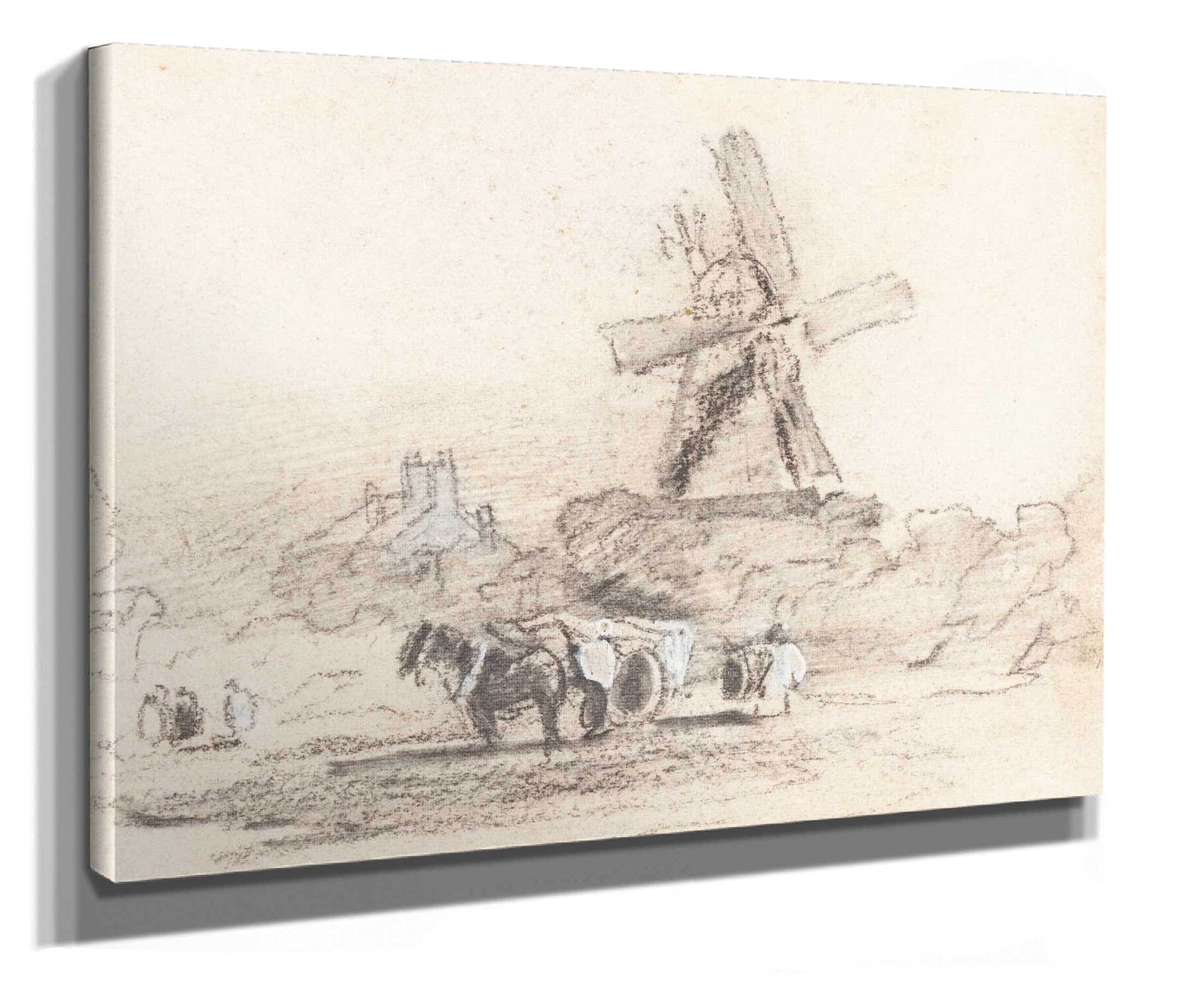 A Cart With Two Horses Near A Windmill by David Cox - Image 2