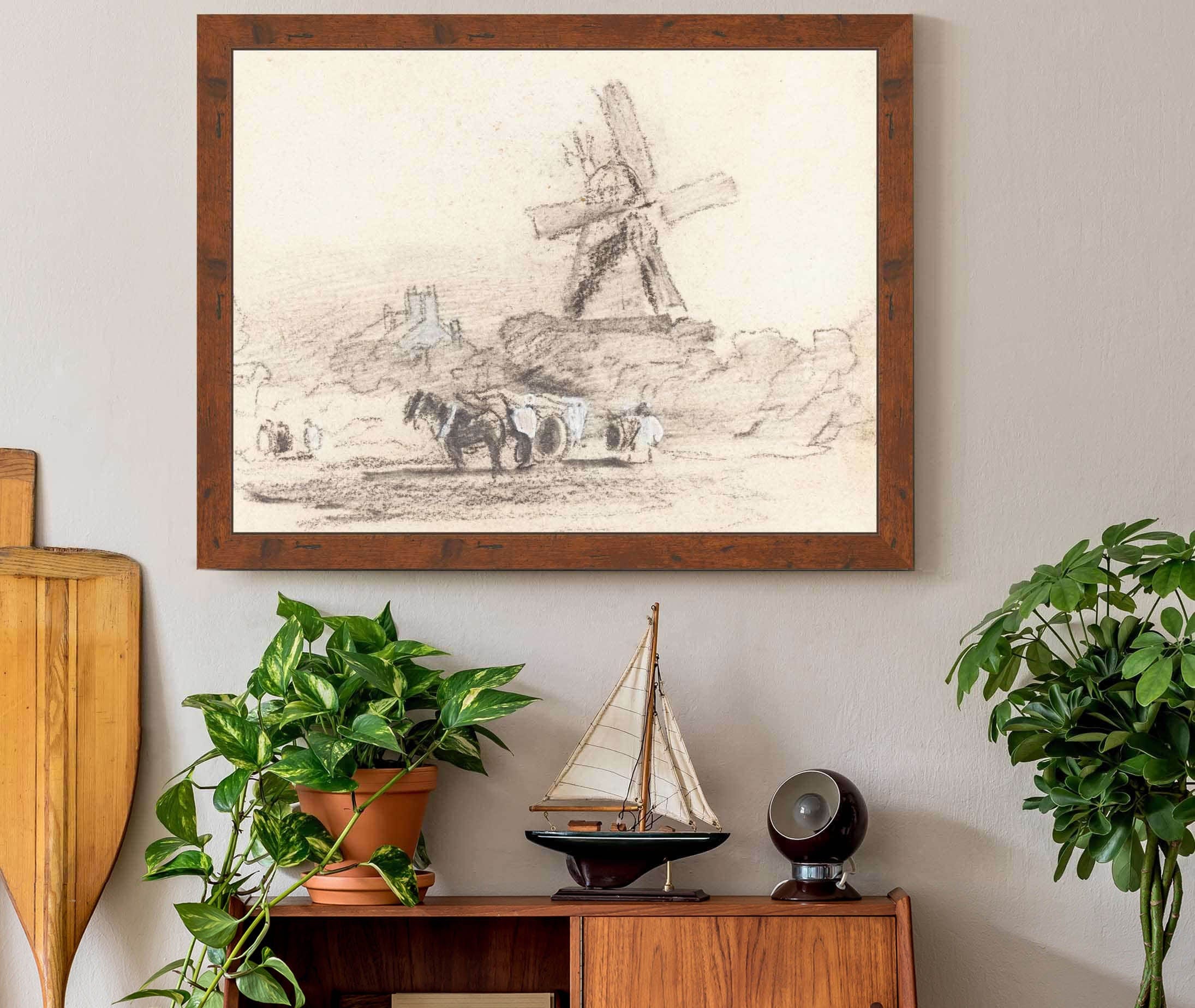 A Cart With Two Horses Near A Windmill by David Cox - Image 3