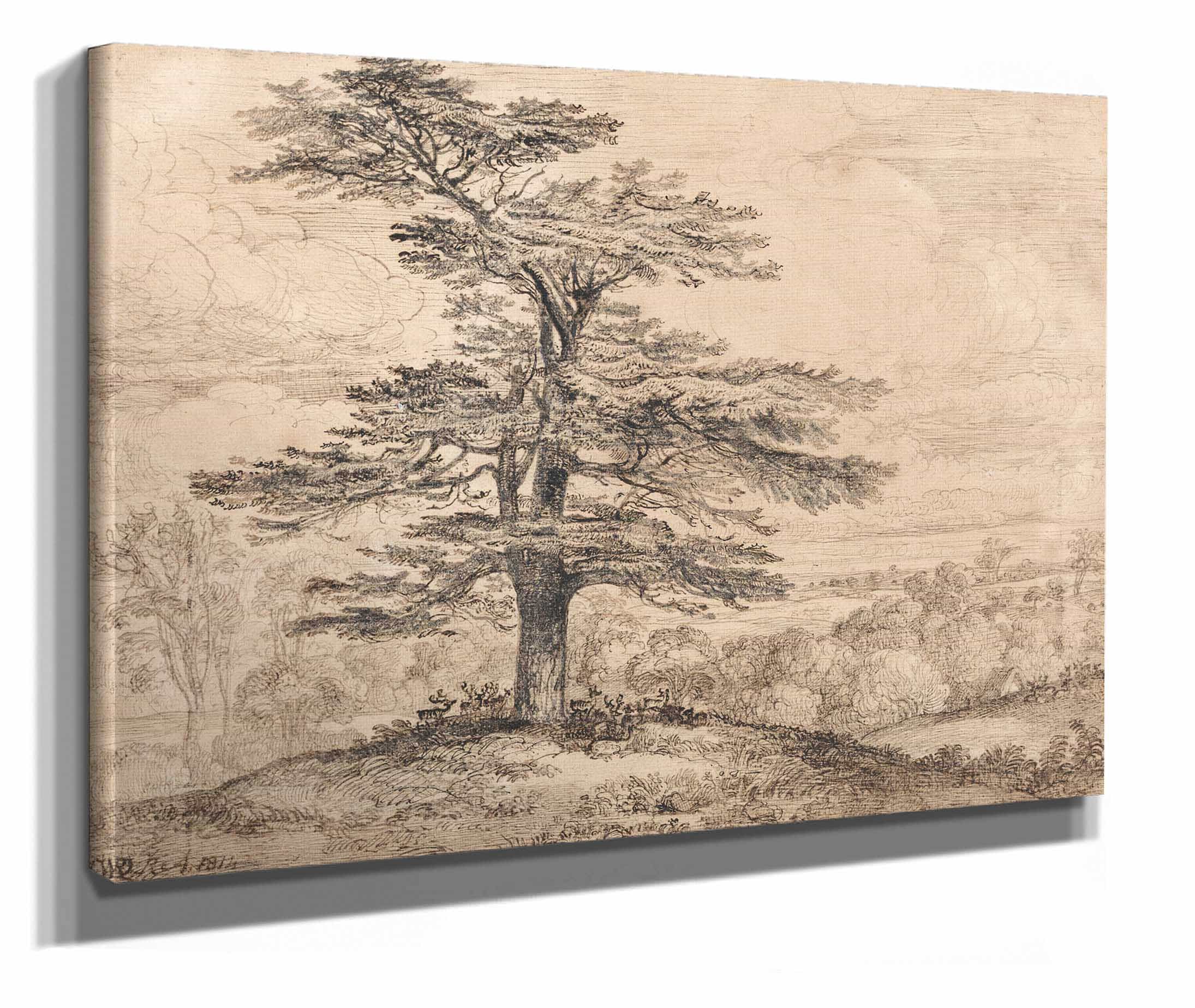 A Cedar On A Rise With A Herd Of Deer Grouped Beneath Its Shade by James Ward - Image 2