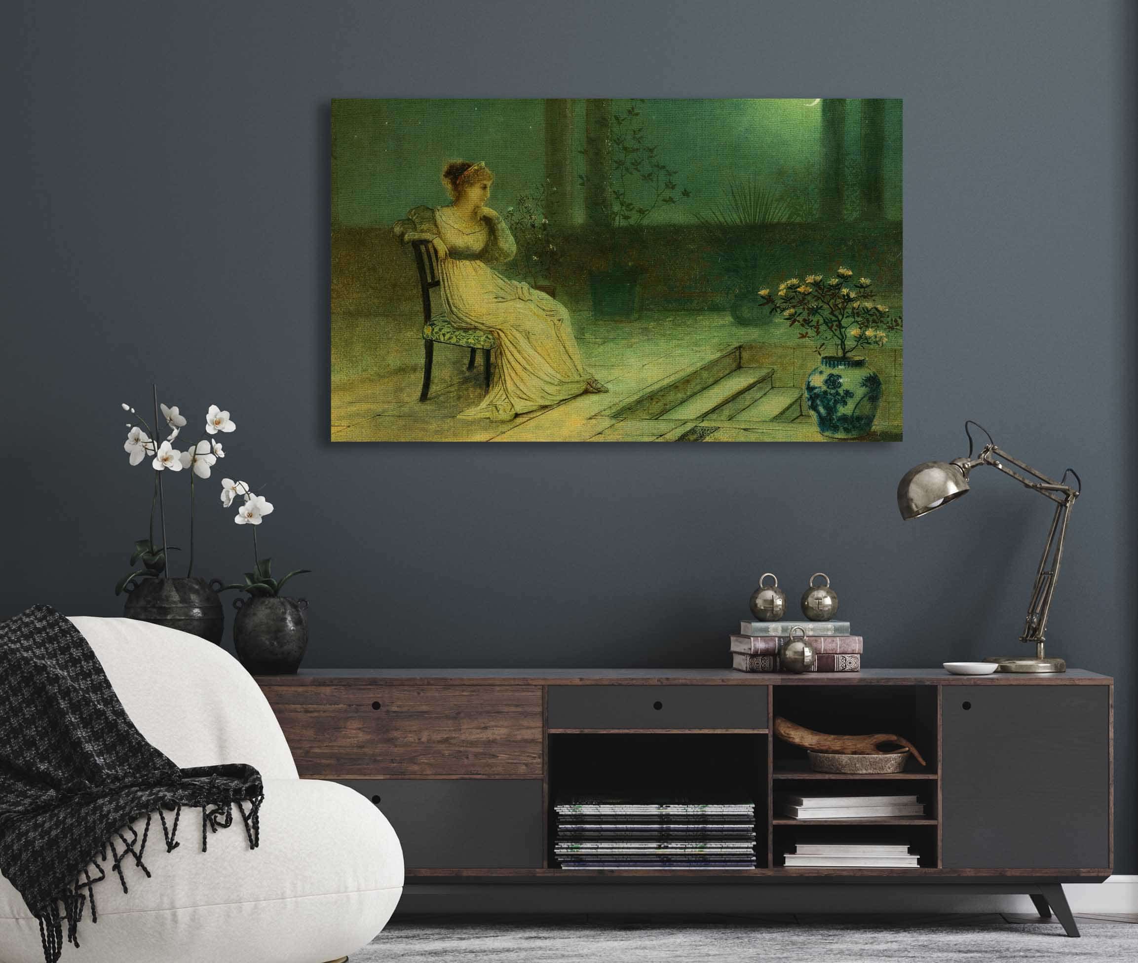 A Classical Maiden Seated On A Terrace By Moonlight by John Atkinson Grimshaw - Image 5