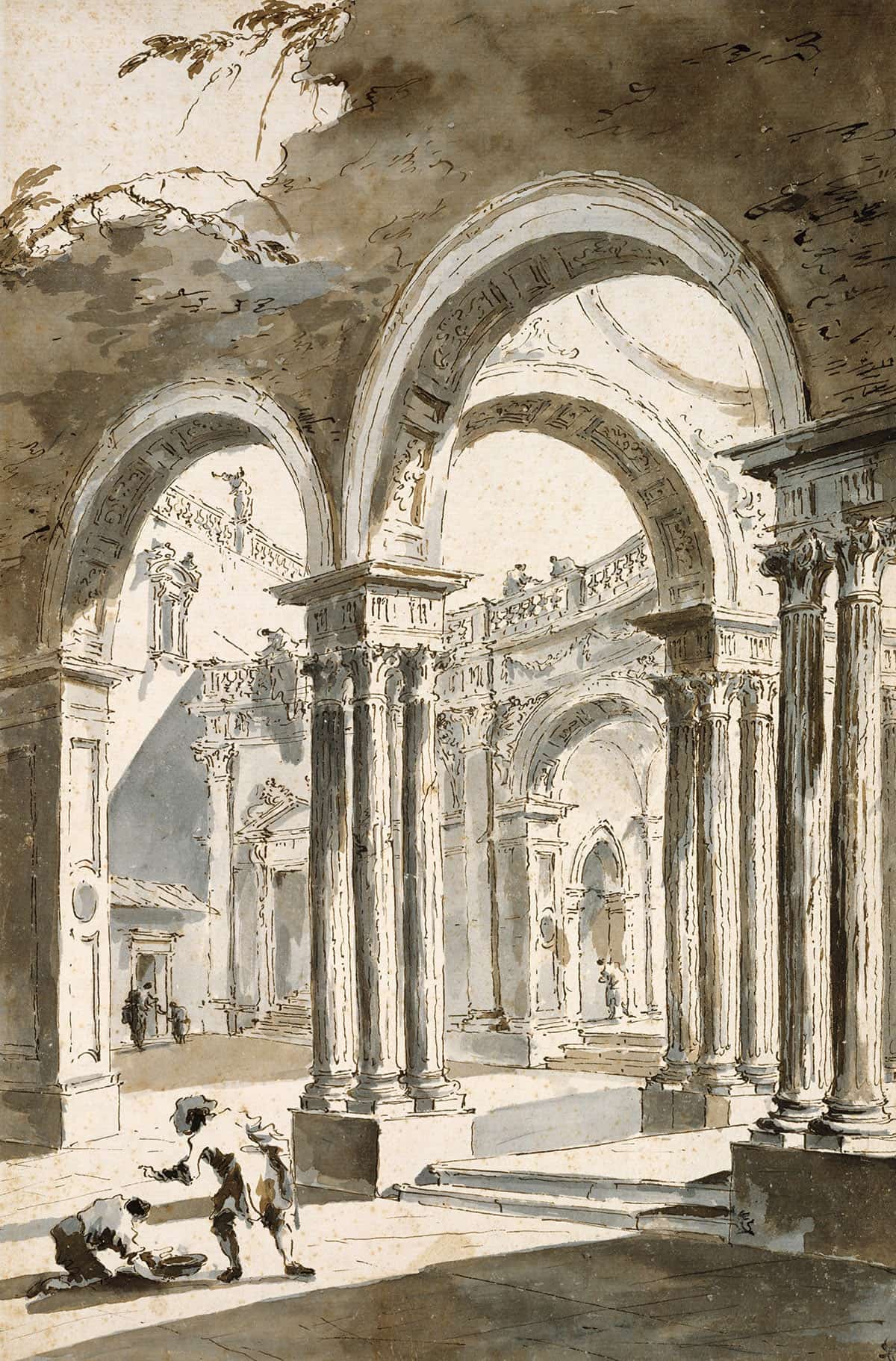 A Colonnade Partly Ruined With Figures by Francesco Guardi - Image 3