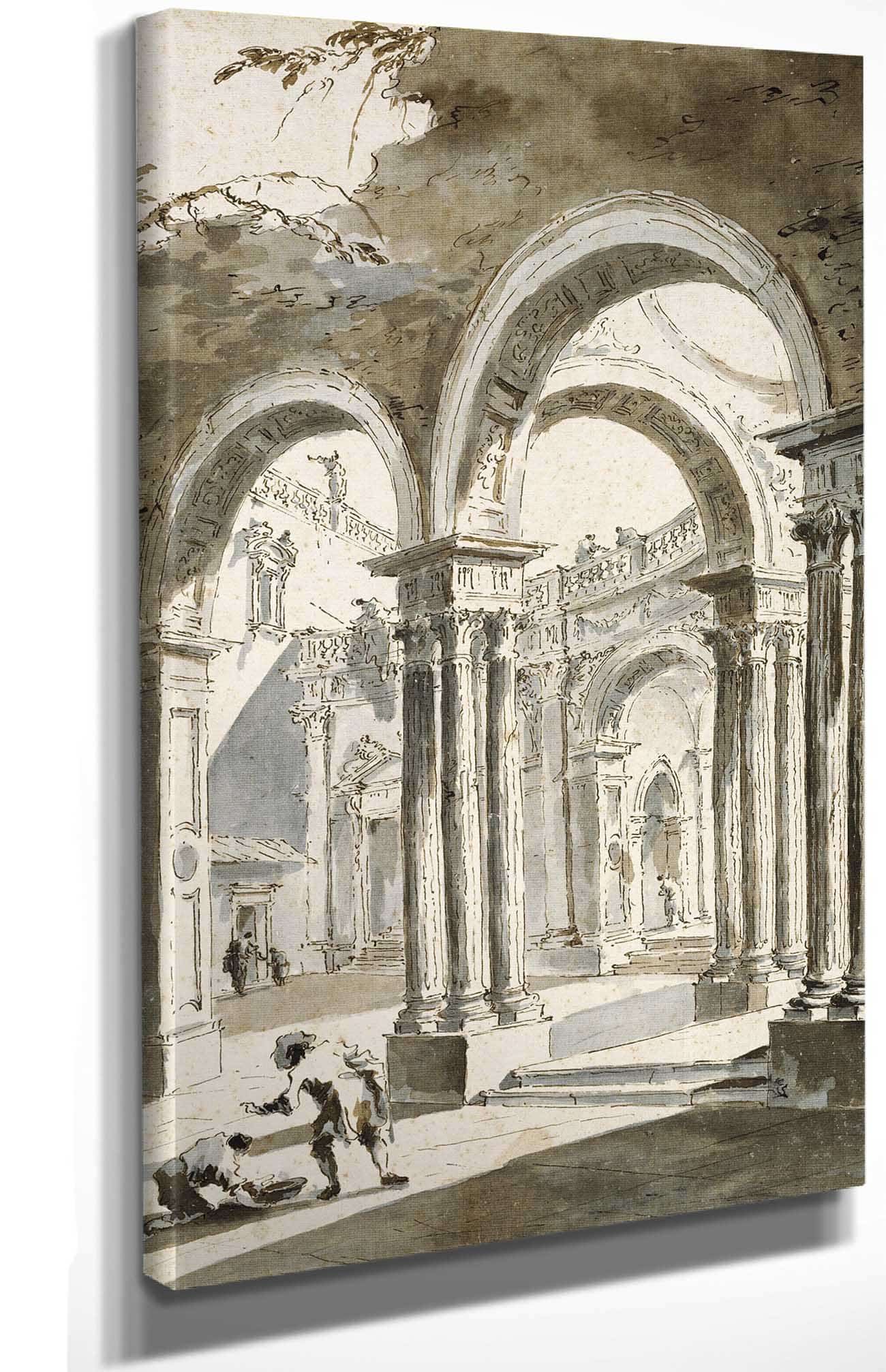 A Colonnade Partly Ruined With Figures by Francesco Guardi - Image 4