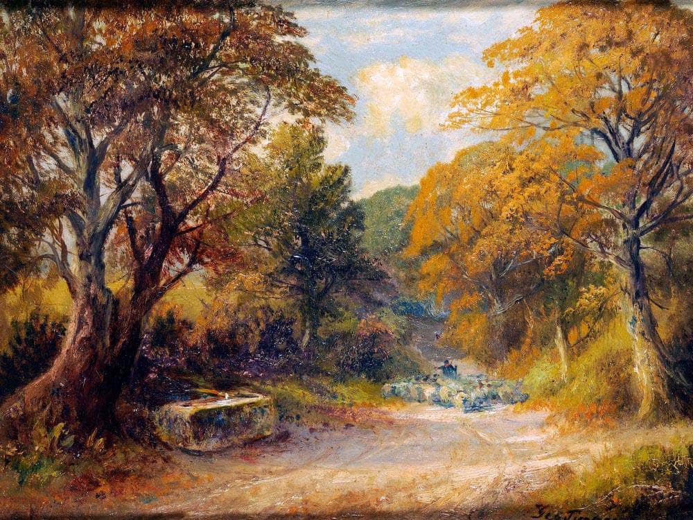 A Drover With Sheep On A Path In A Wooded Landscape By George Turner - Image 7