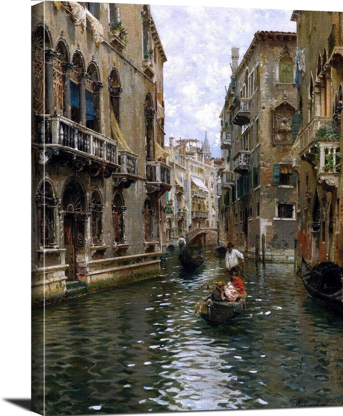 A Family Outing On A Venetian Canal Painting Rubens Santoro Canvas Art - Image 3