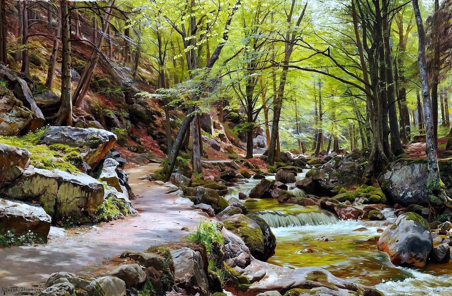 A Forest Near Ilsenburg In The Harz Painting Peder Monsted Canvas Art - Image 5