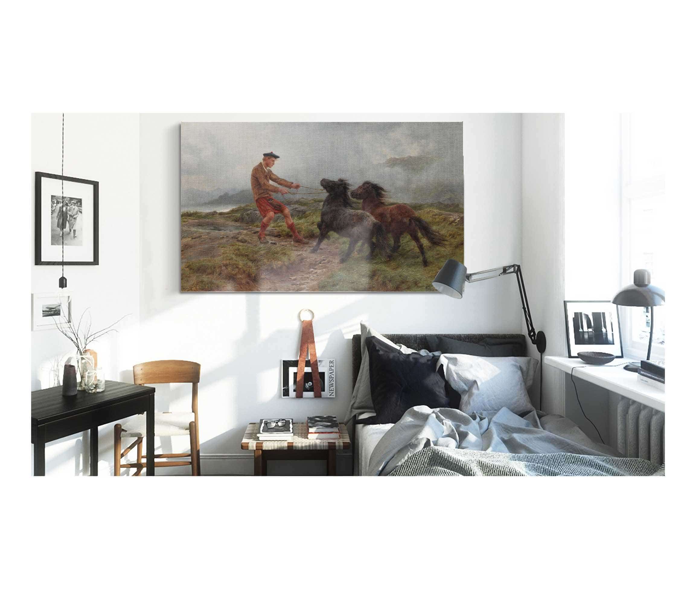 A Ghillie And Two Shetland Ponies In A Misty Landscape by Rosa Bonheur - Image 3