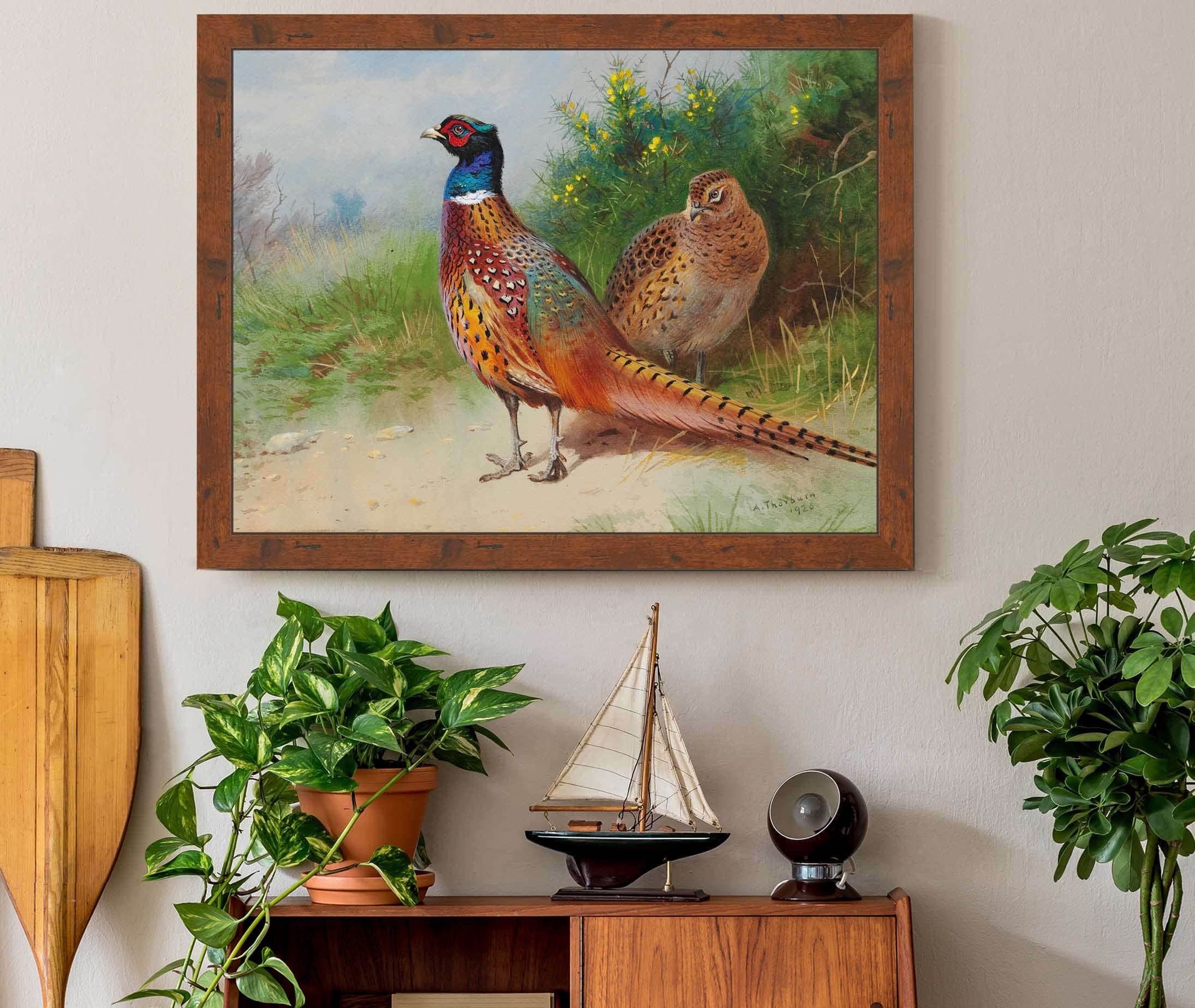 A Hen And Cock Pheasant By Gorse by Archibald Thorburn - Image 3