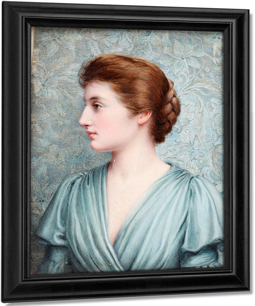 A Lady, In Profile To The Left Before An 'Arts And Crafts' Background, Wearing Duck Egg Blue Draped Dress With Bell Sleeves, Her Brown Hair Upswept And Plaited Into A Knot At The Back Of Her Head. - Image 6
