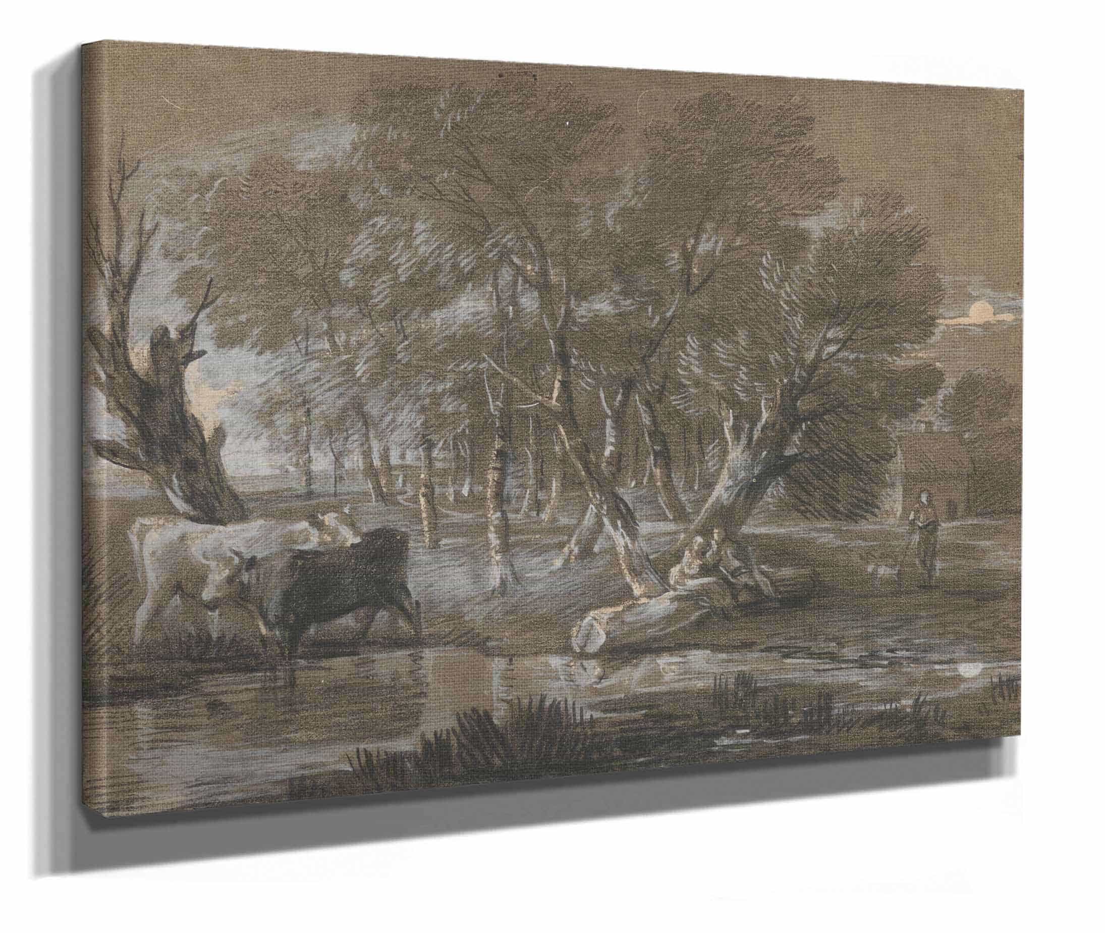 A Moonlit Landscape With Cattle By A Pool by Thomas Gainsborough - Image 2