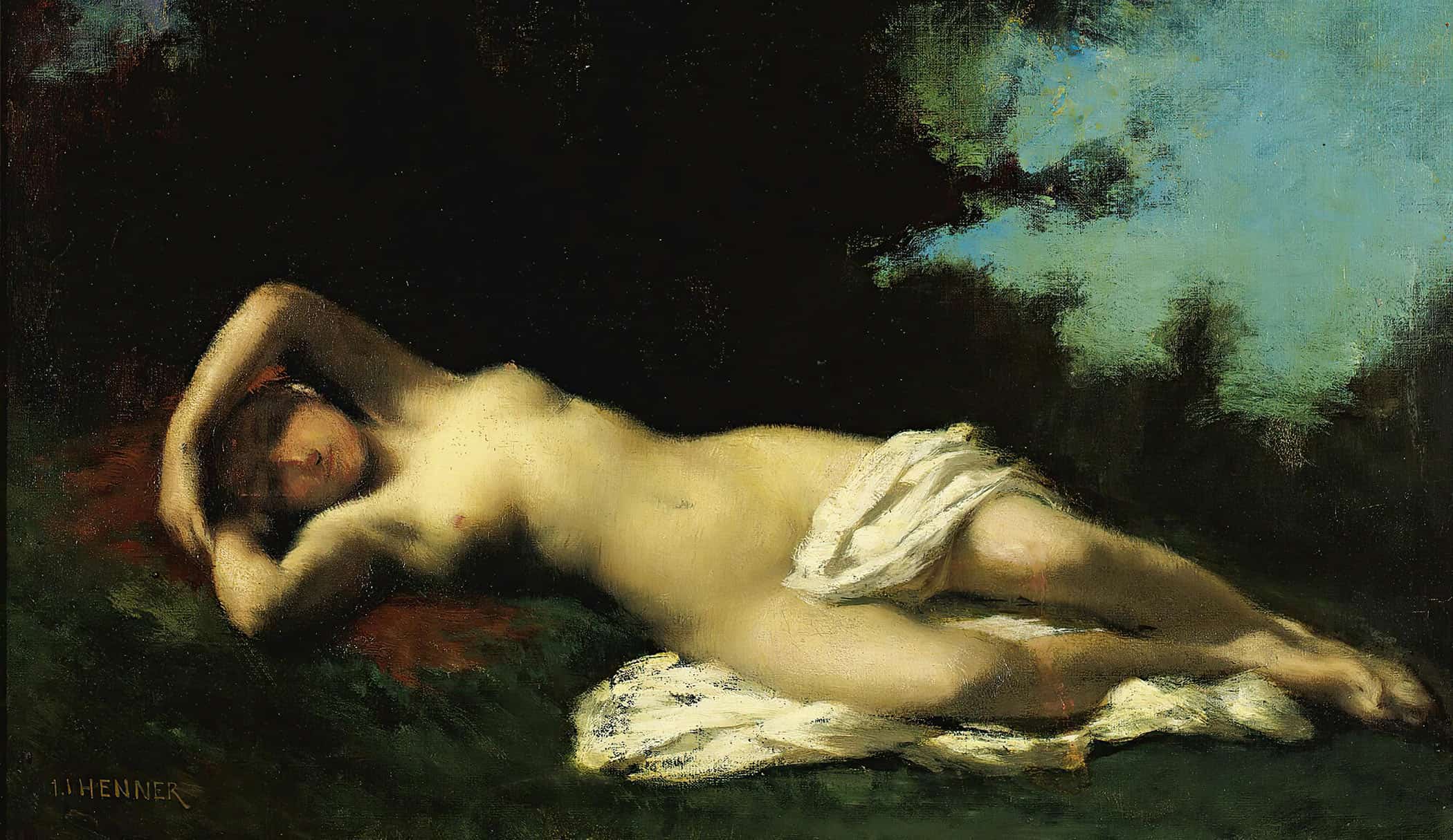 A Nymph In A Wooded Landscape by Jean Jacques Henner - Image 2