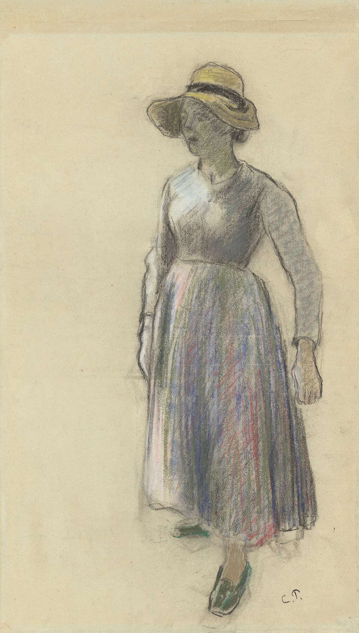 A Peasant Girl In A Straw Hat by Camille Pissarro - Image 3