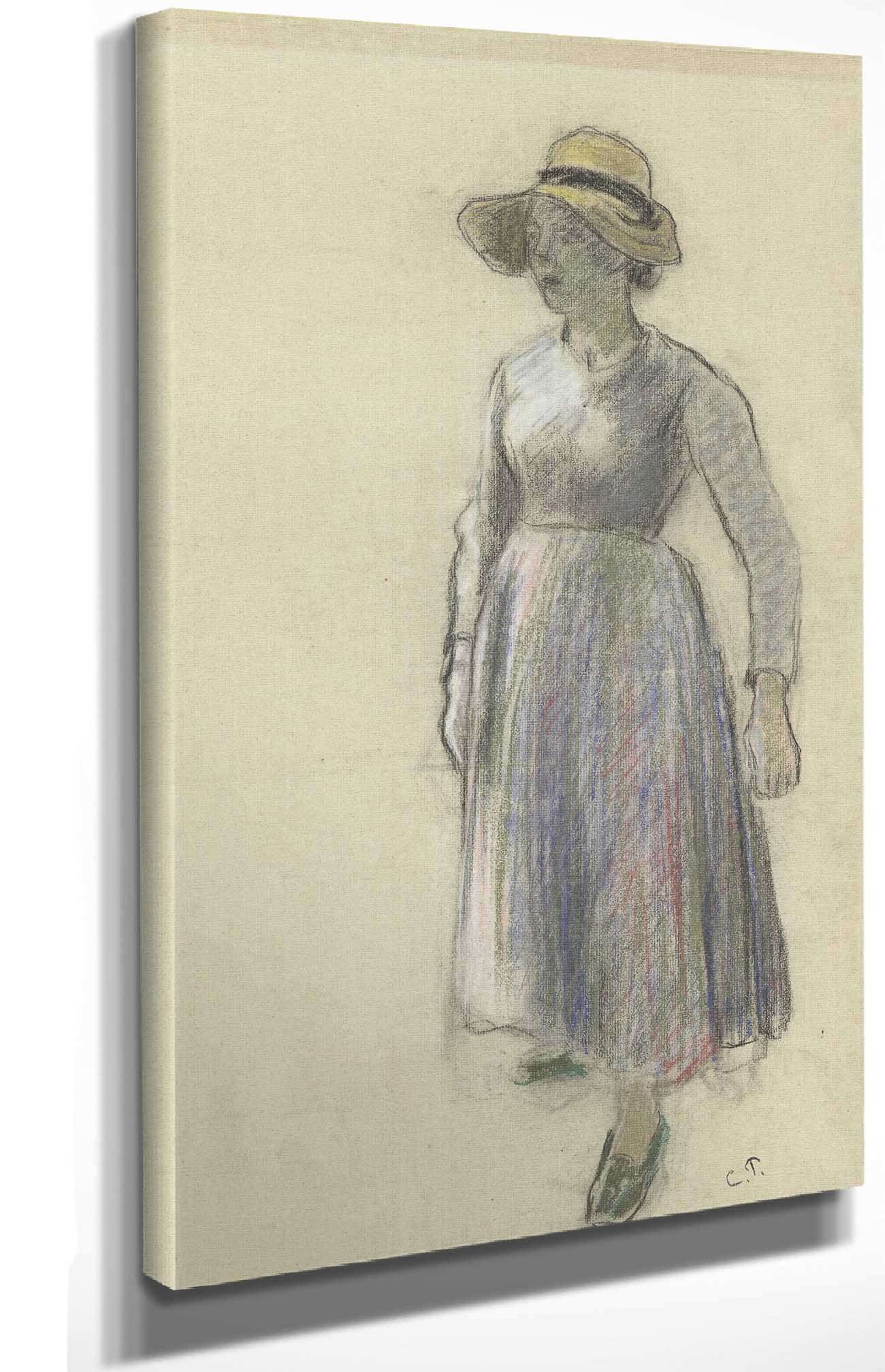 A Peasant Girl In A Straw Hat by Camille Pissarro - Image 4