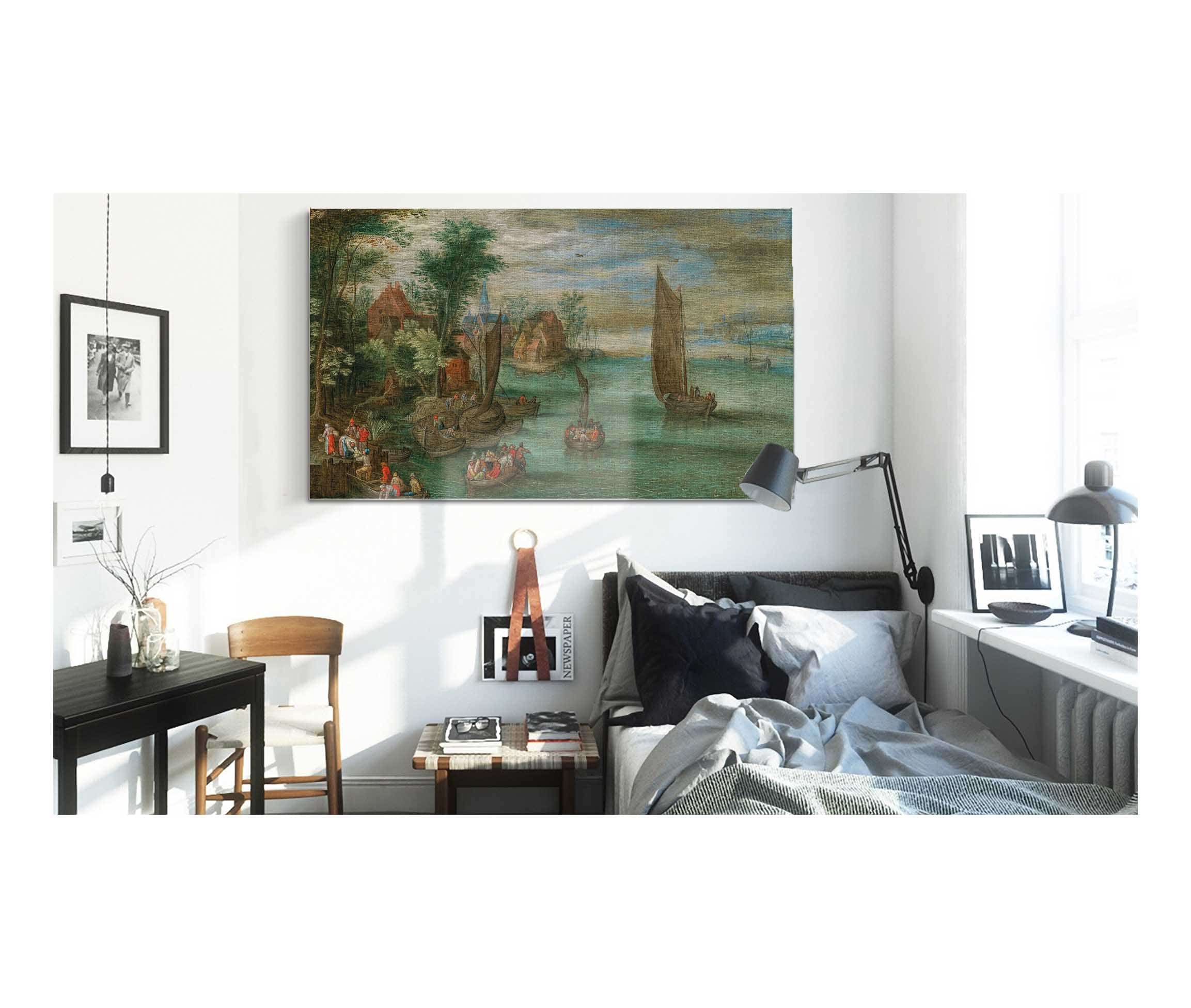 A River Landscape With Ferries And Sailing Boats by Jan Brueghel The Younger - Image 3