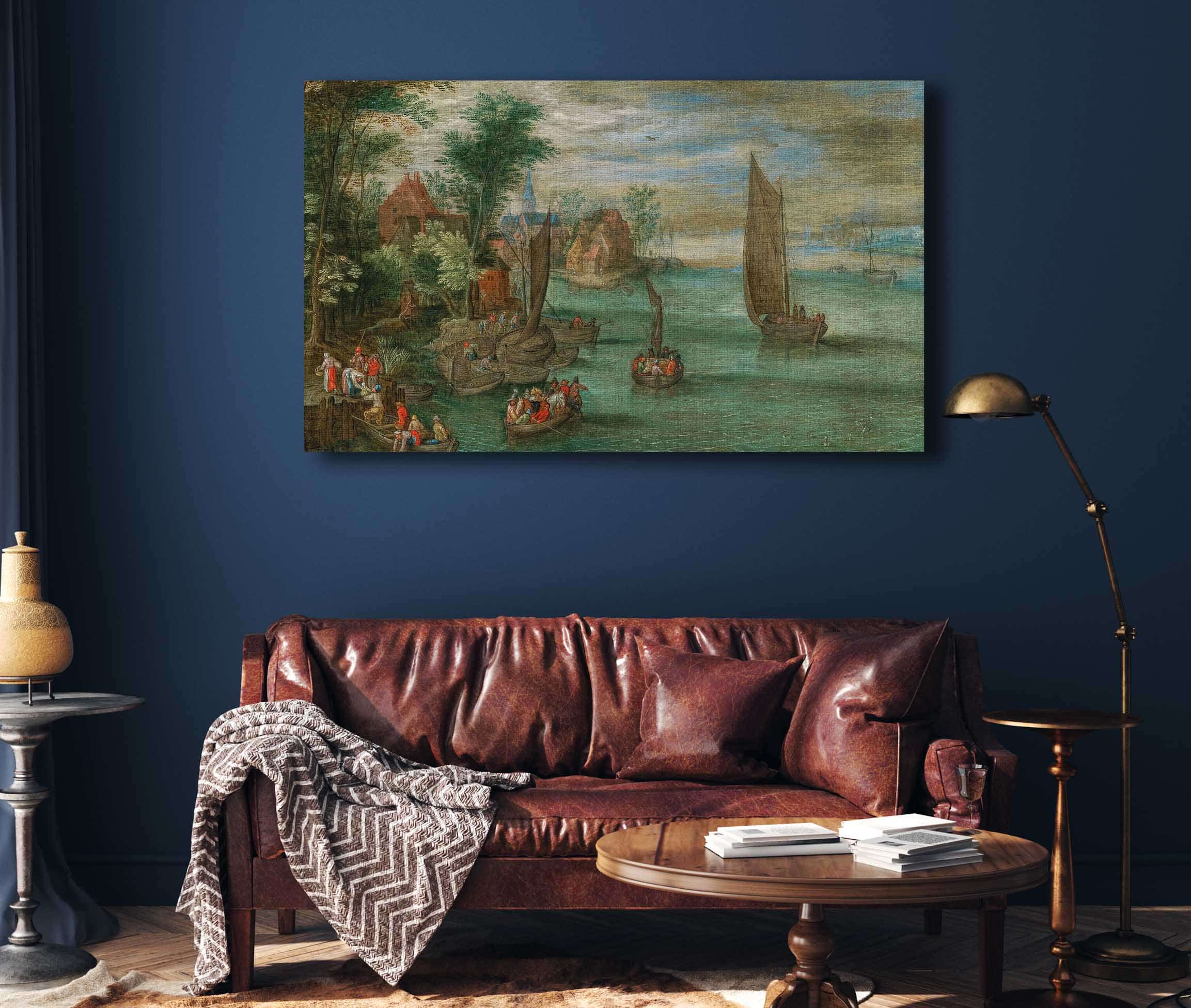 A River Landscape With Ferries And Sailing Boats by Jan Brueghel The Younger - Image 4