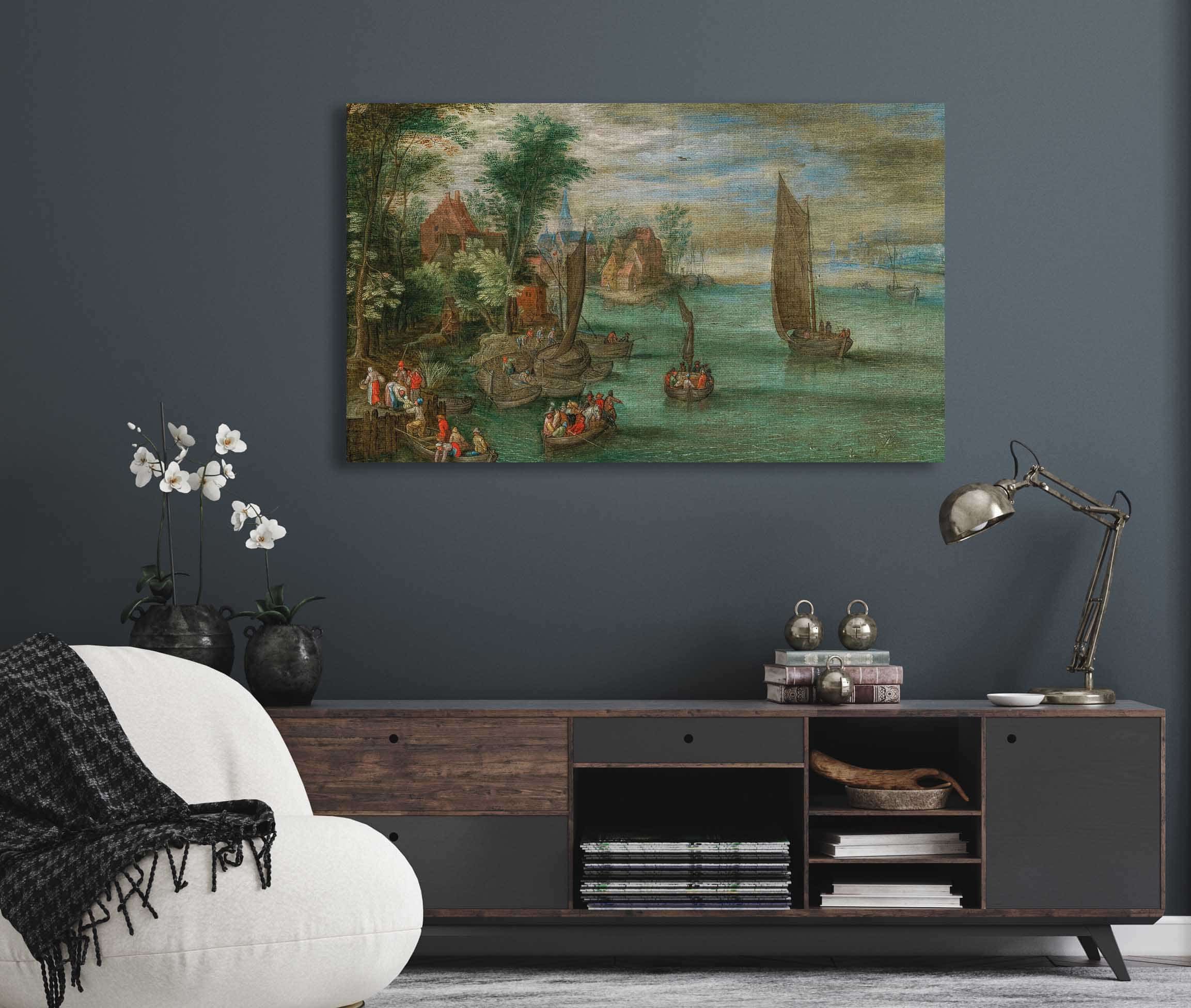 A River Landscape With Ferries And Sailing Boats by Jan Brueghel The Younger - Image 5