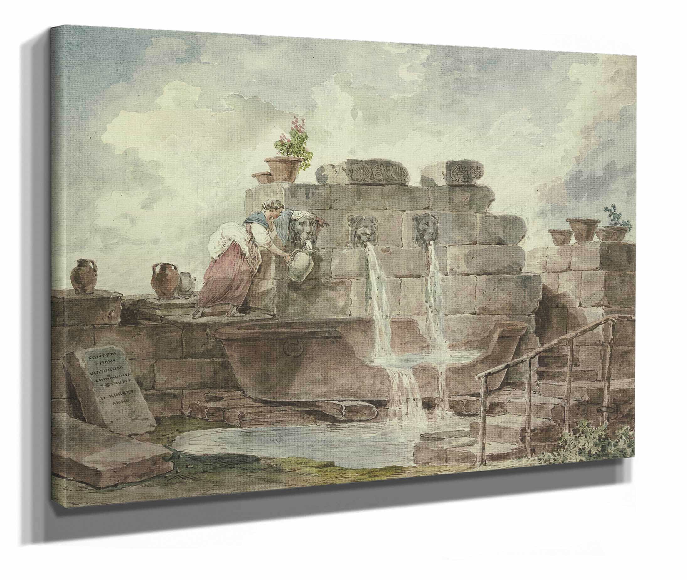 A Roman Fountain With A Woman Collecting Water by Hubert Robert - Image 2
