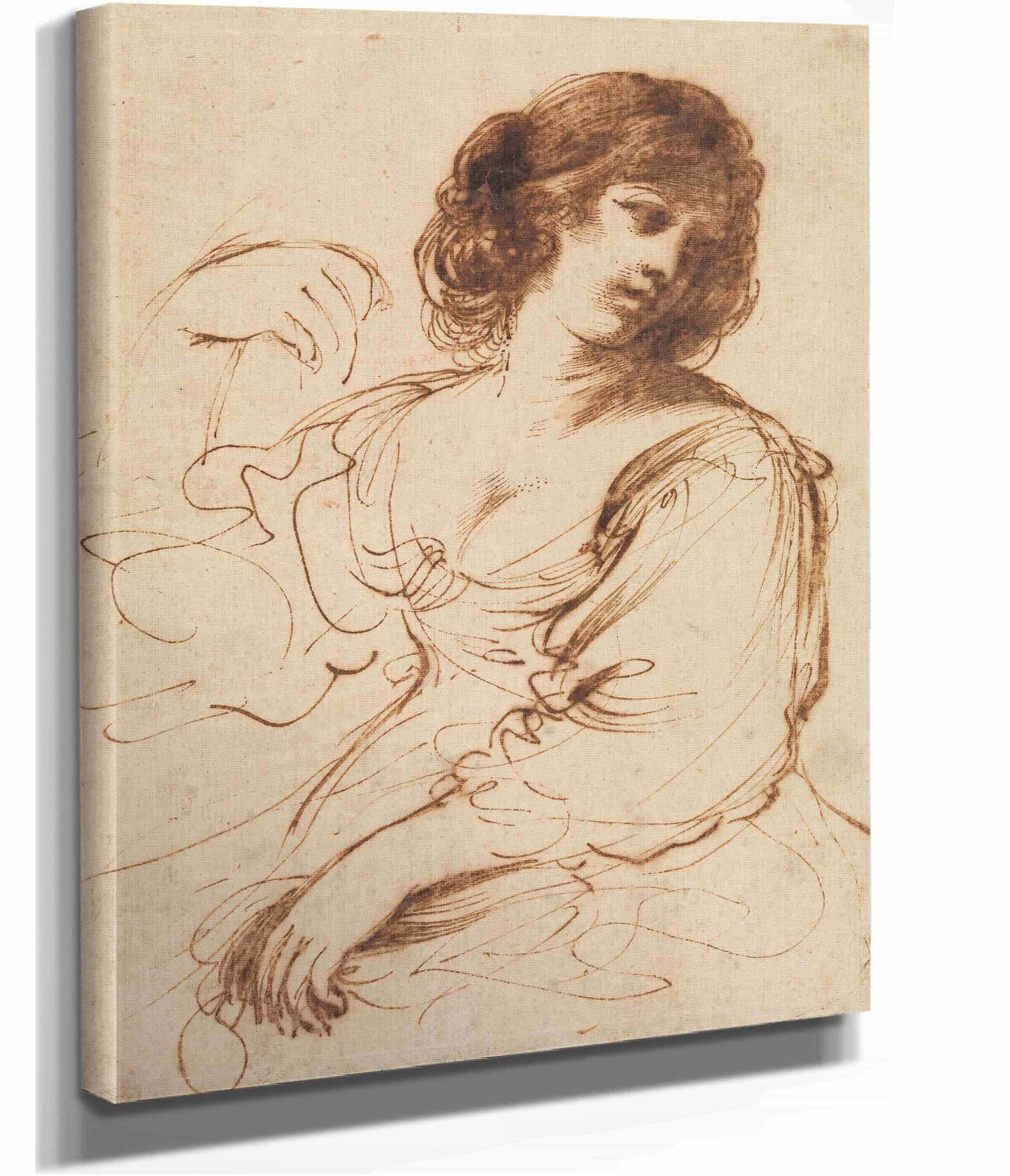 A Seated Young Woman Looking Over Her Shoulder Early Mid Th Century by Guercino - Image 2