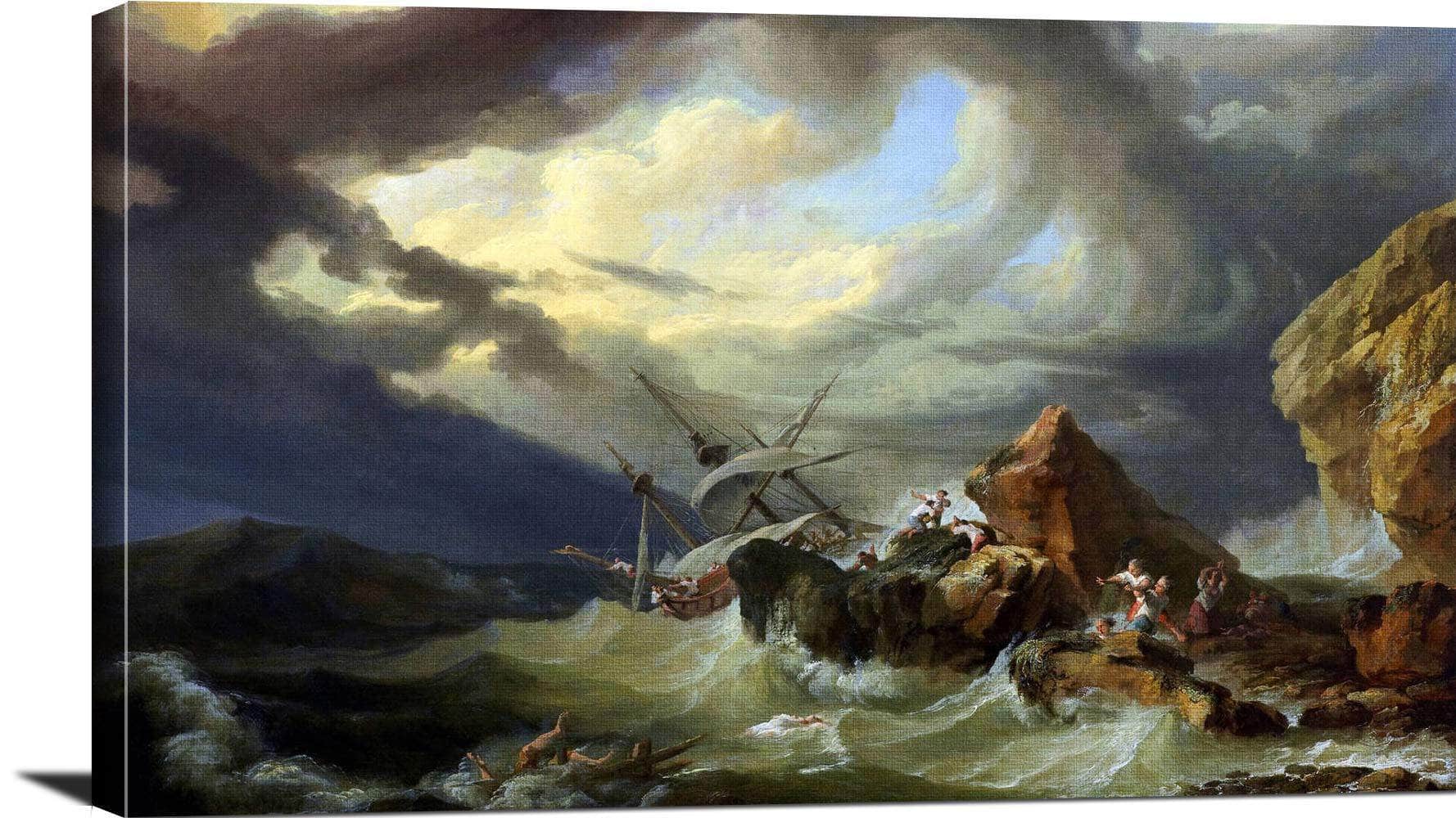 A Shipwreck Off A Rocky Coast Painting Philippe Loutherbourg Canvas Art - Image 3
