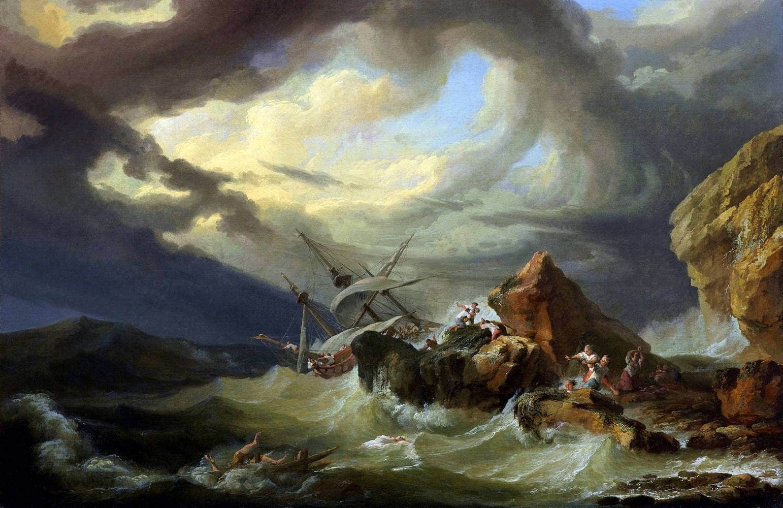 A Shipwreck Off A Rocky Coast Painting Philippe Loutherbourg Canvas Art - Image 5