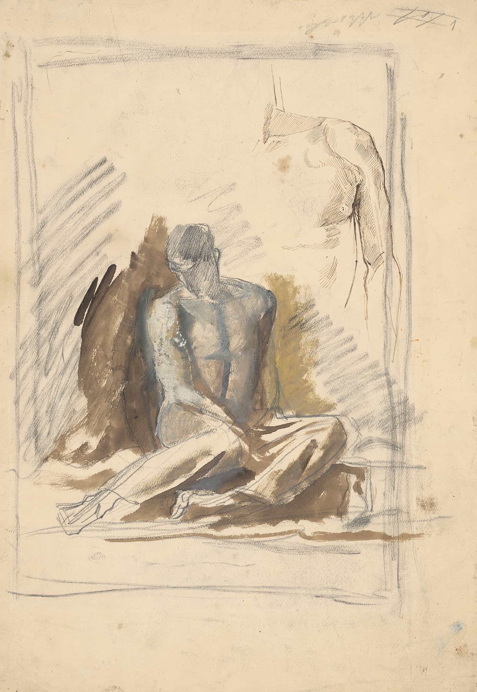 A Study Of A Seated Figure Of A Man by Ladislav Mednyanszky
