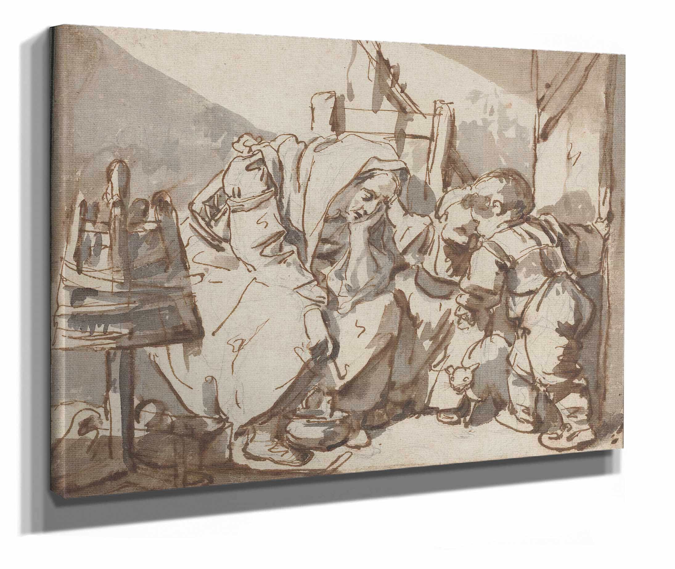 A Tired Woman With Two Children by Jean Baptiste Greuze - Image 2