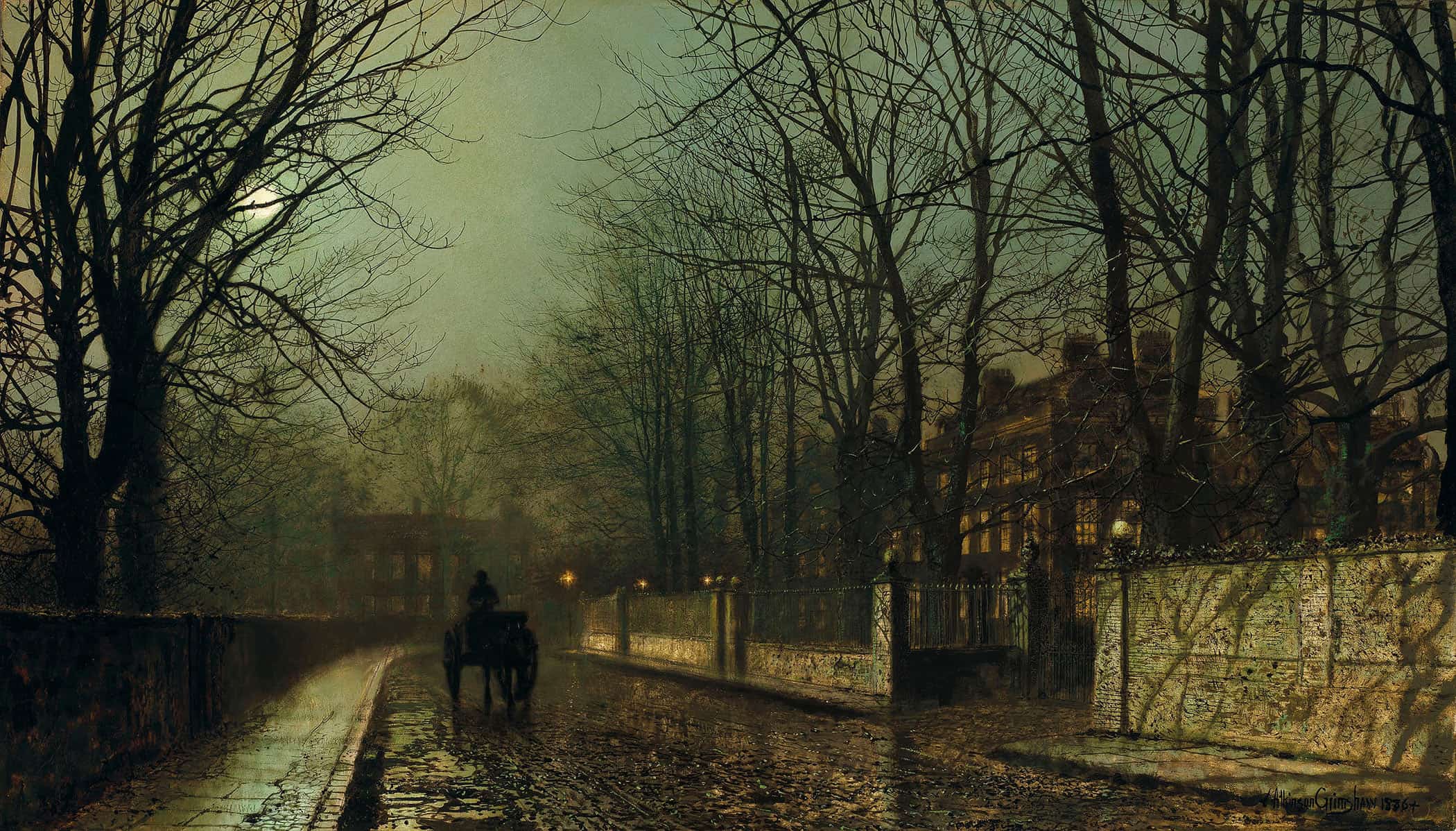 A Wet Moon Putney Road by John Atkinson Grimshaw - Image 2