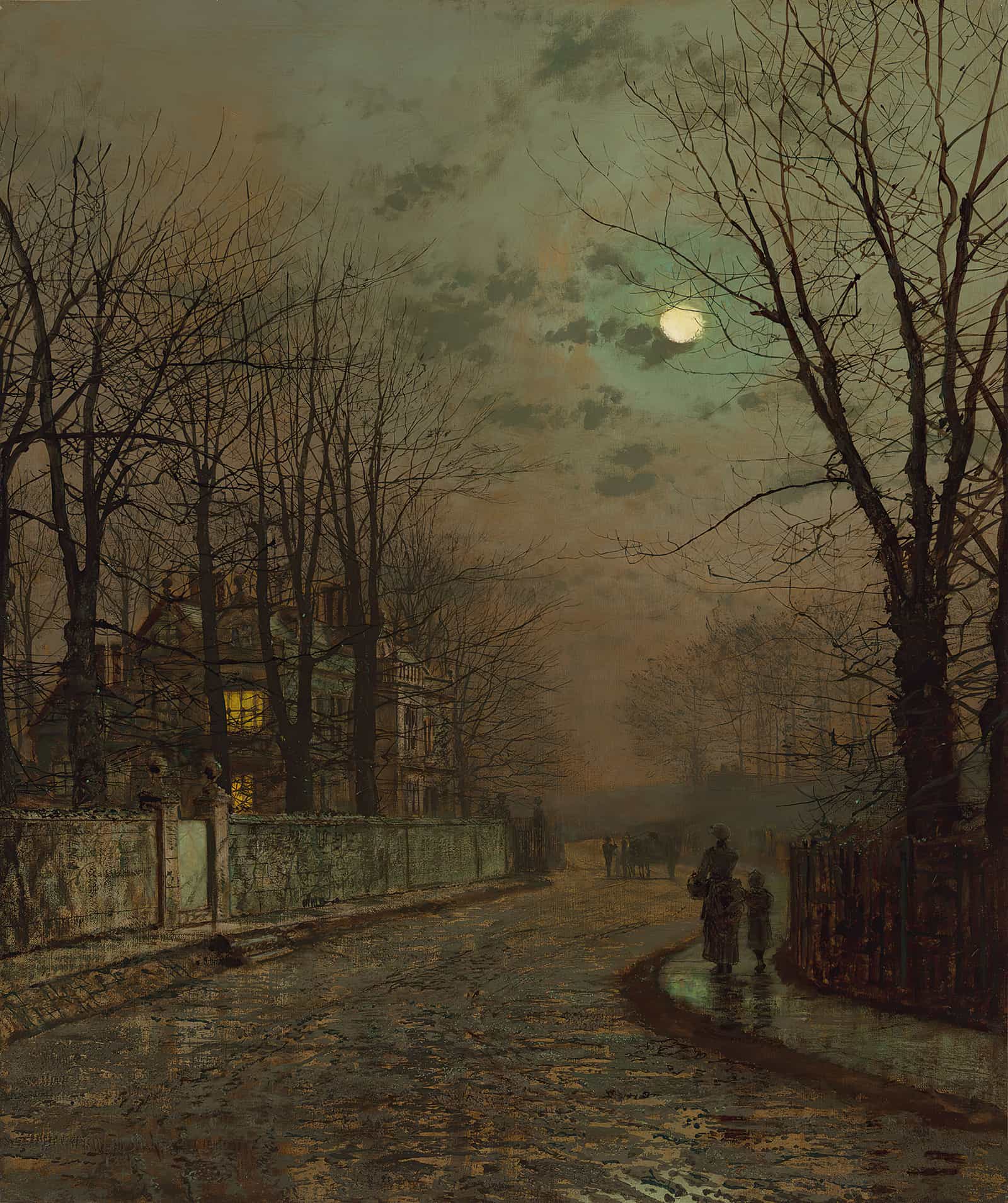 A Wet Road Knostrop Yorkshire by John Atkinson Grimshaw - Image 2