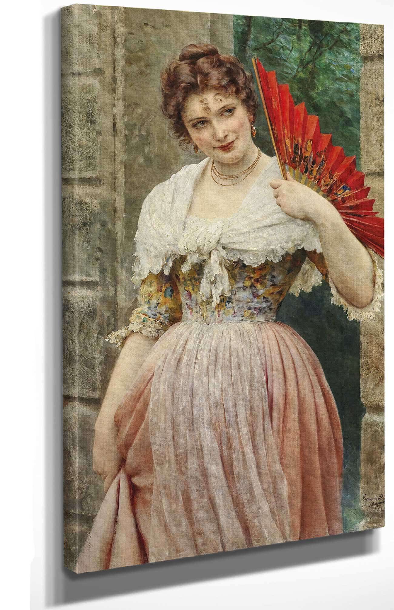 A Young Lady With A Red Fan by Eugen Von Blaas - Image 4