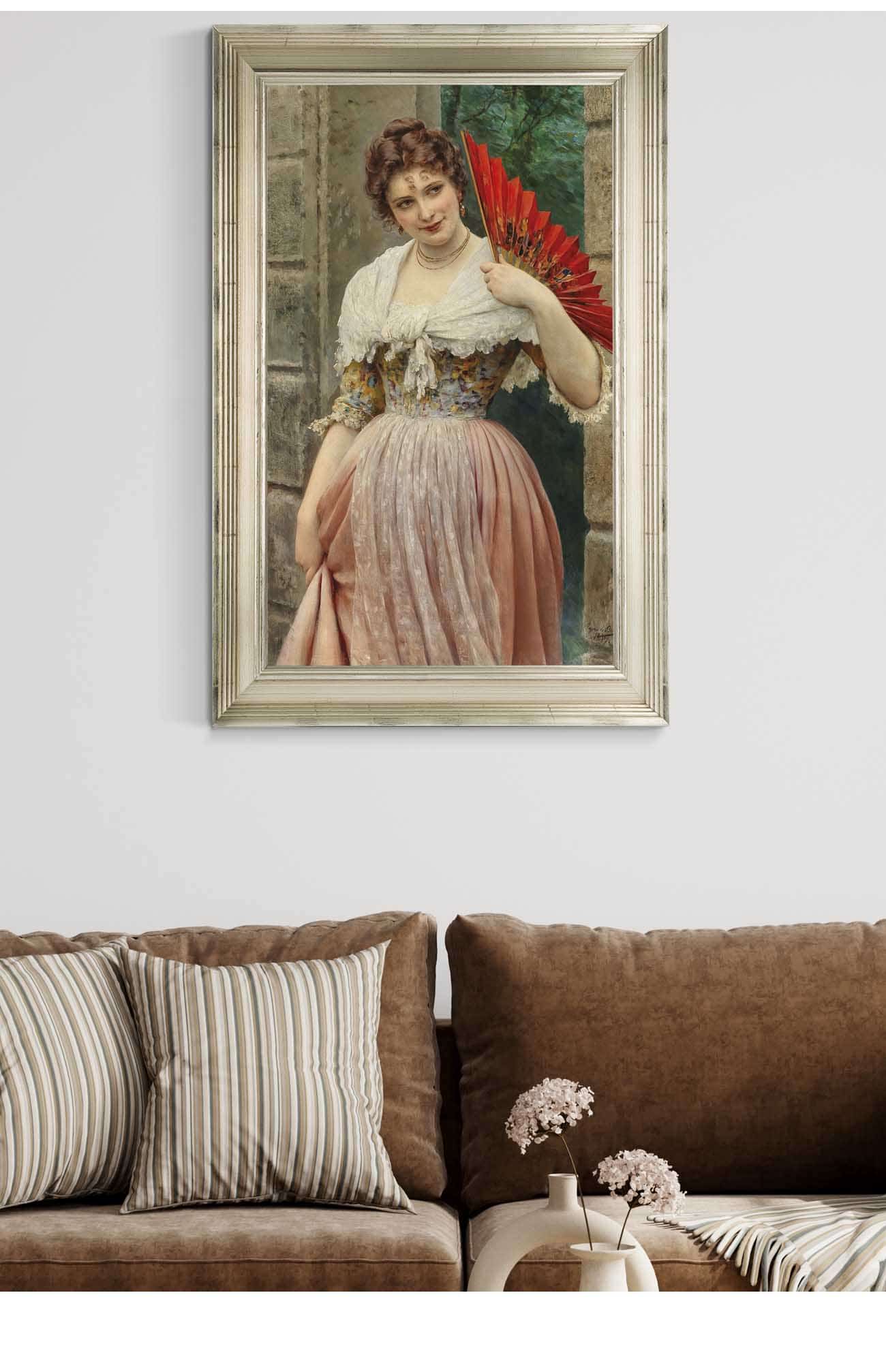 A Young Lady With A Red Fan by Eugen Von Blaas - Image 5