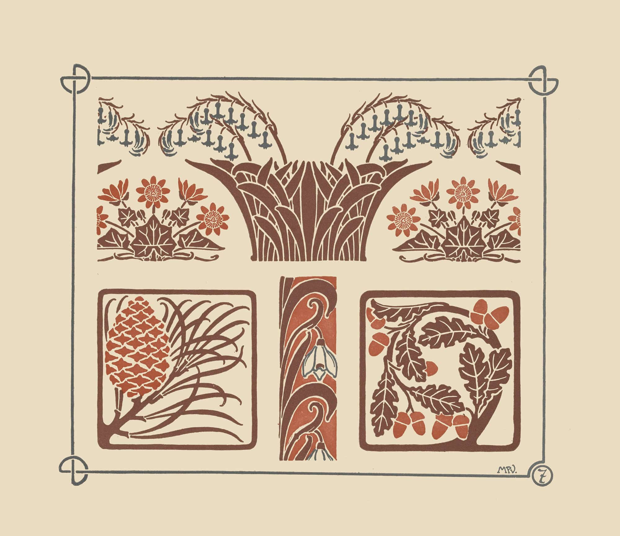 Abstract Design Based On Flowers And Pinecones by Maurice Pillard Verneuil