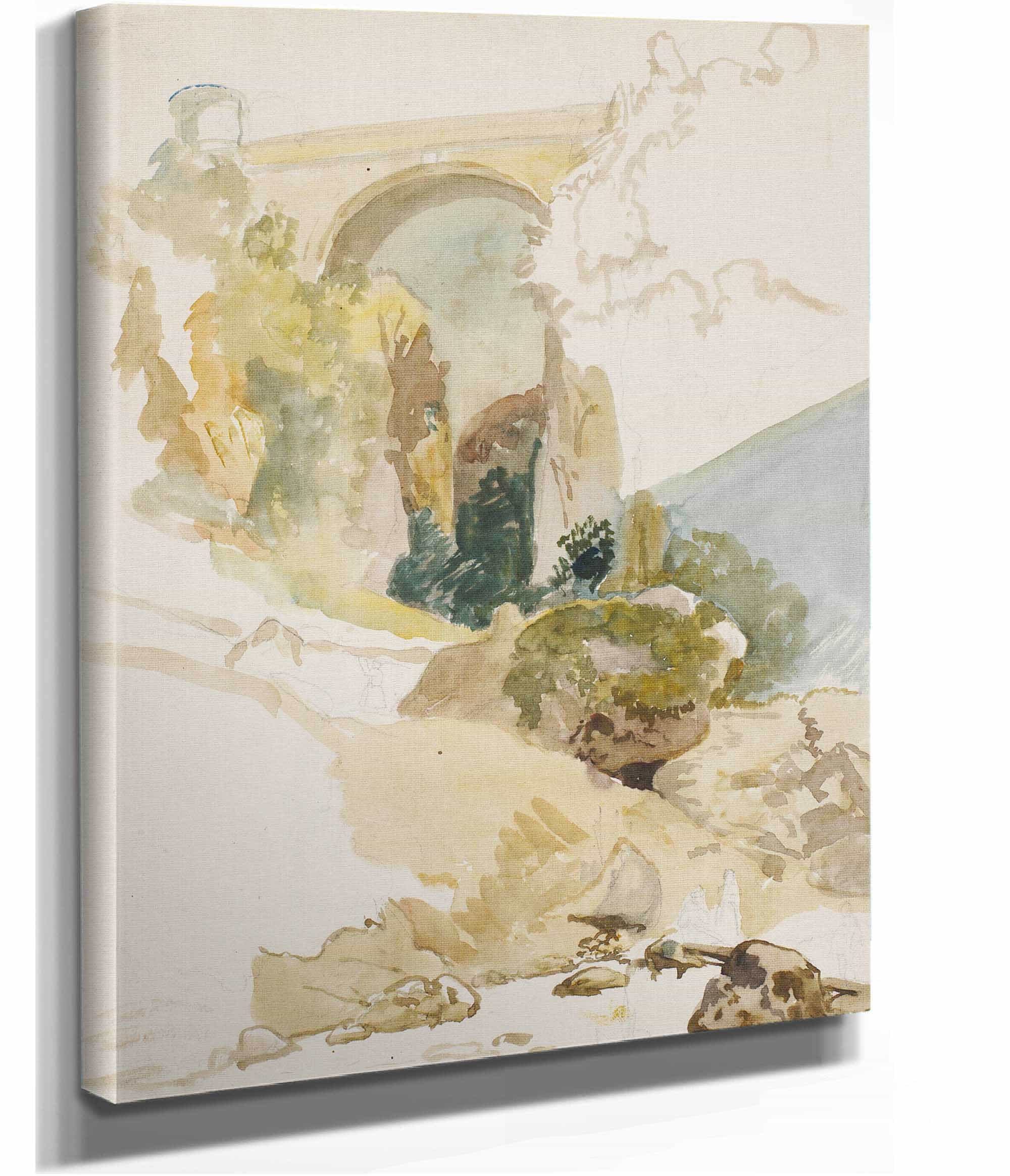 Akvarelstudie Af Landskab Med En Bro Over En Kloft by Wilhelm Marstrand - Image 2