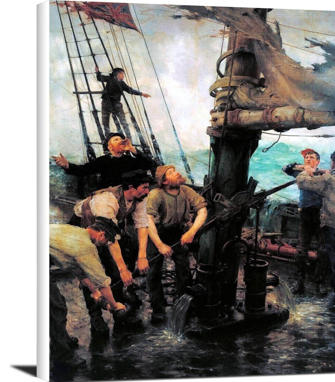 All Hands To The Pumps Painting Henry Scott Tuke Canvas Art
