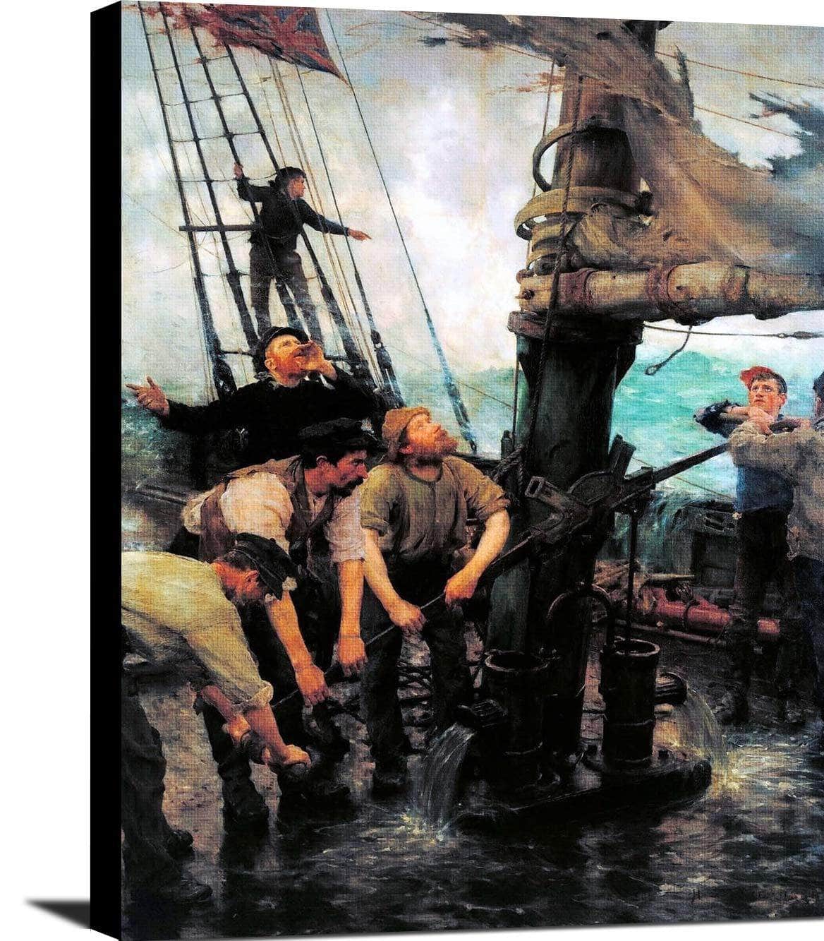 All Hands To The Pumps Painting Henry Scott Tuke Canvas Art - Image 2