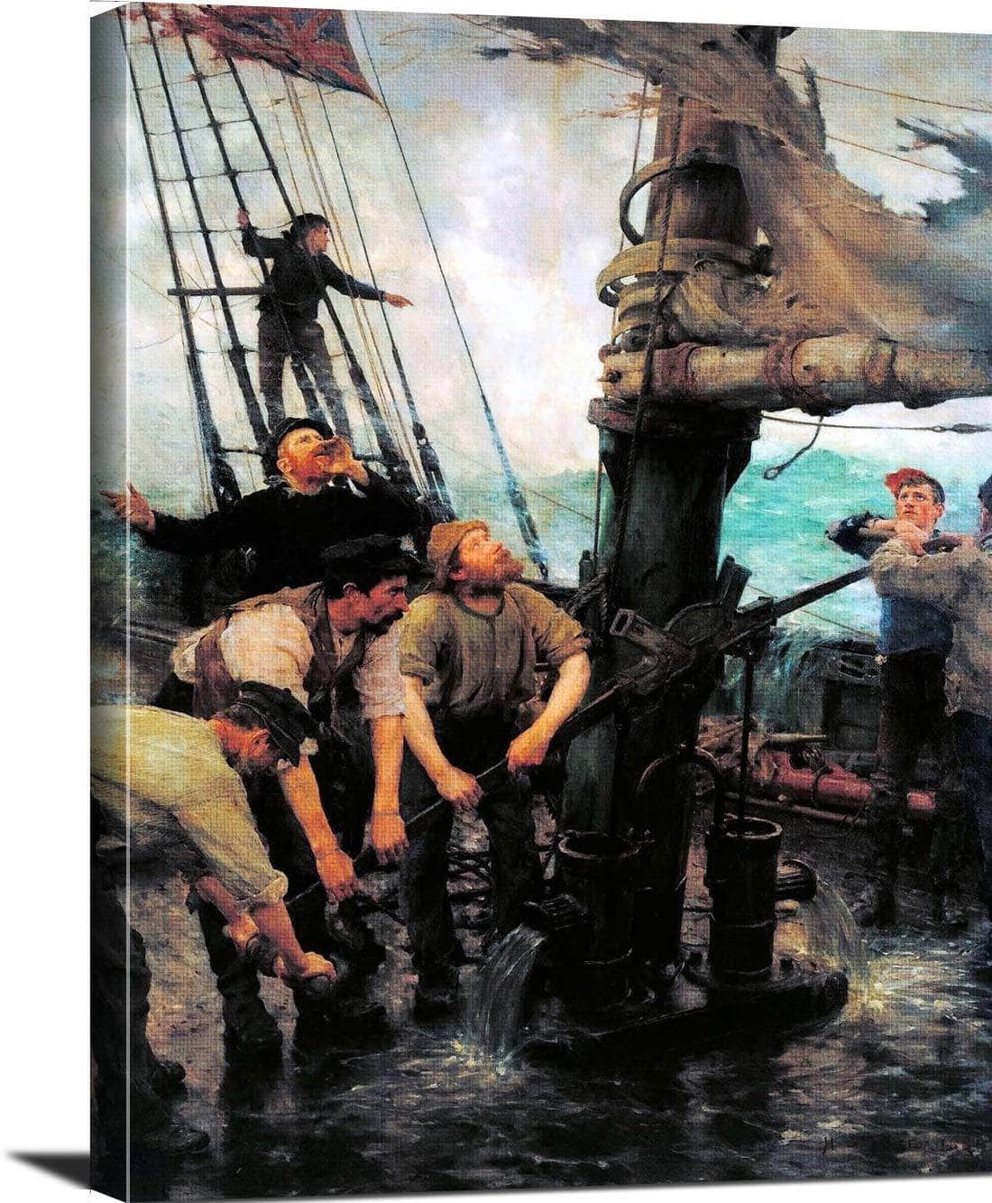 All Hands To The Pumps Painting Henry Scott Tuke Canvas Art - Image 3
