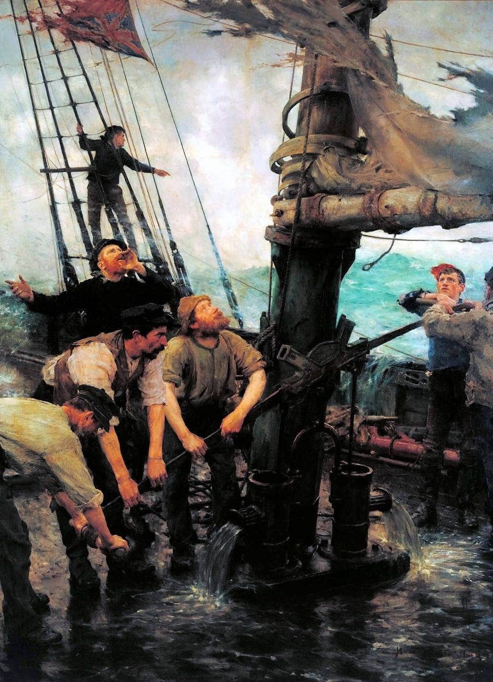 All Hands To The Pumps Painting Henry Scott Tuke Canvas Art - Image 5