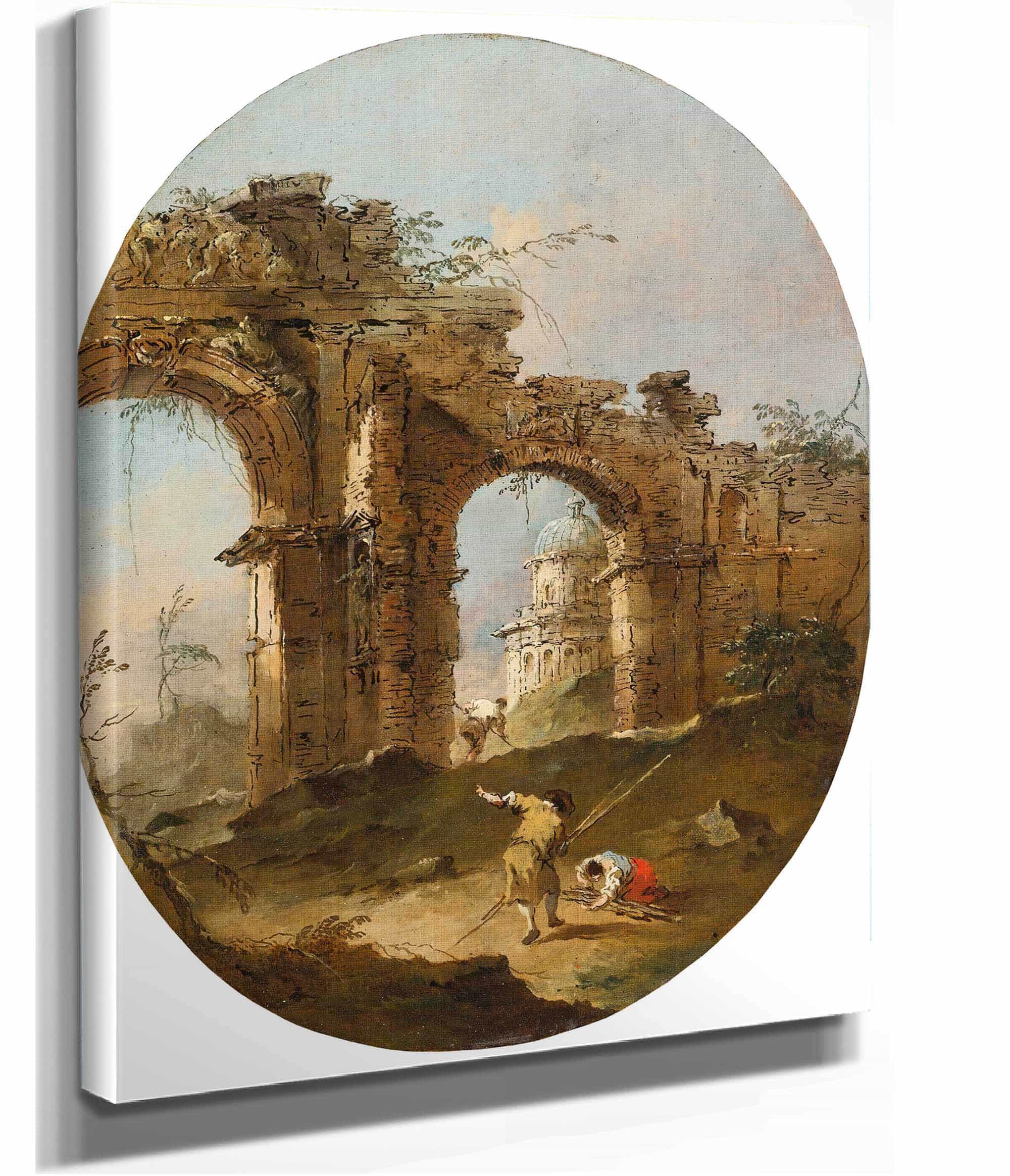 An Architectural Capriccio With Figures By A Ruined Arch by Francesco Guardi - Image 2