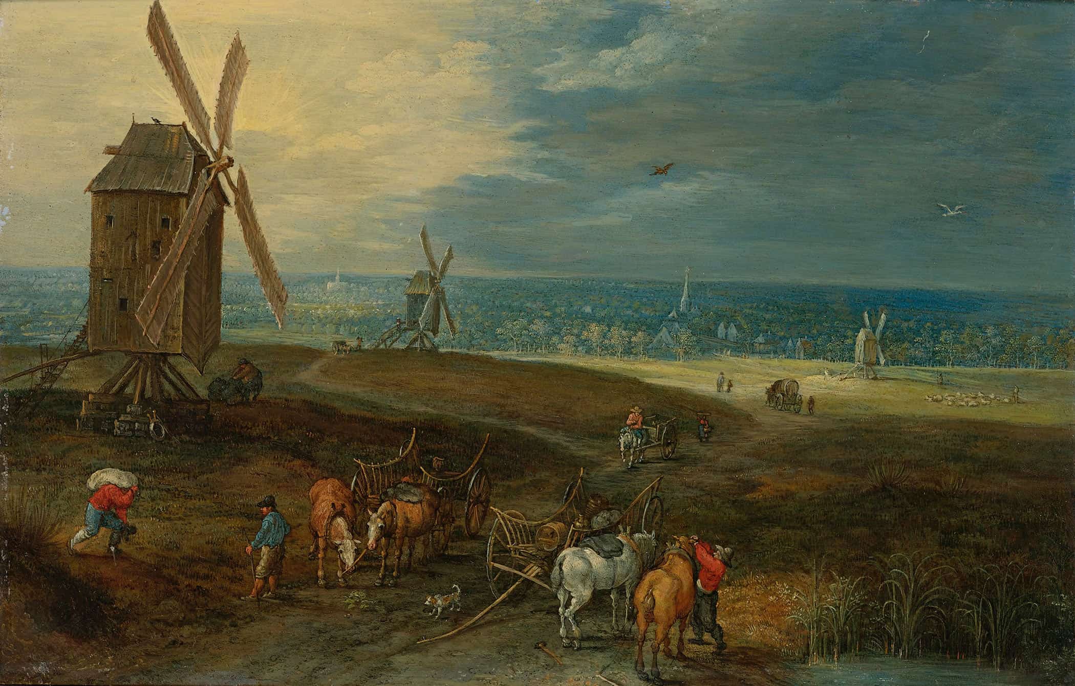 An Extensive Landscape With Travellers Before A Windmill by Jan Brueghel The Younger - Image 2