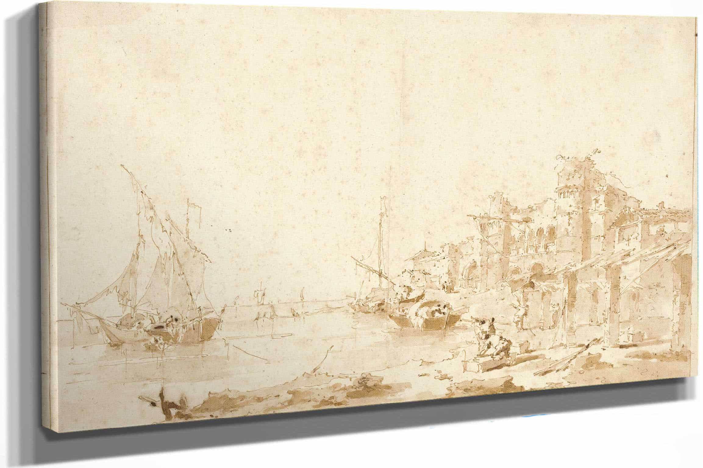 An Imaginary View Of A Venetian Lagoon With A Fortress By The Shore by Francesco Guardi