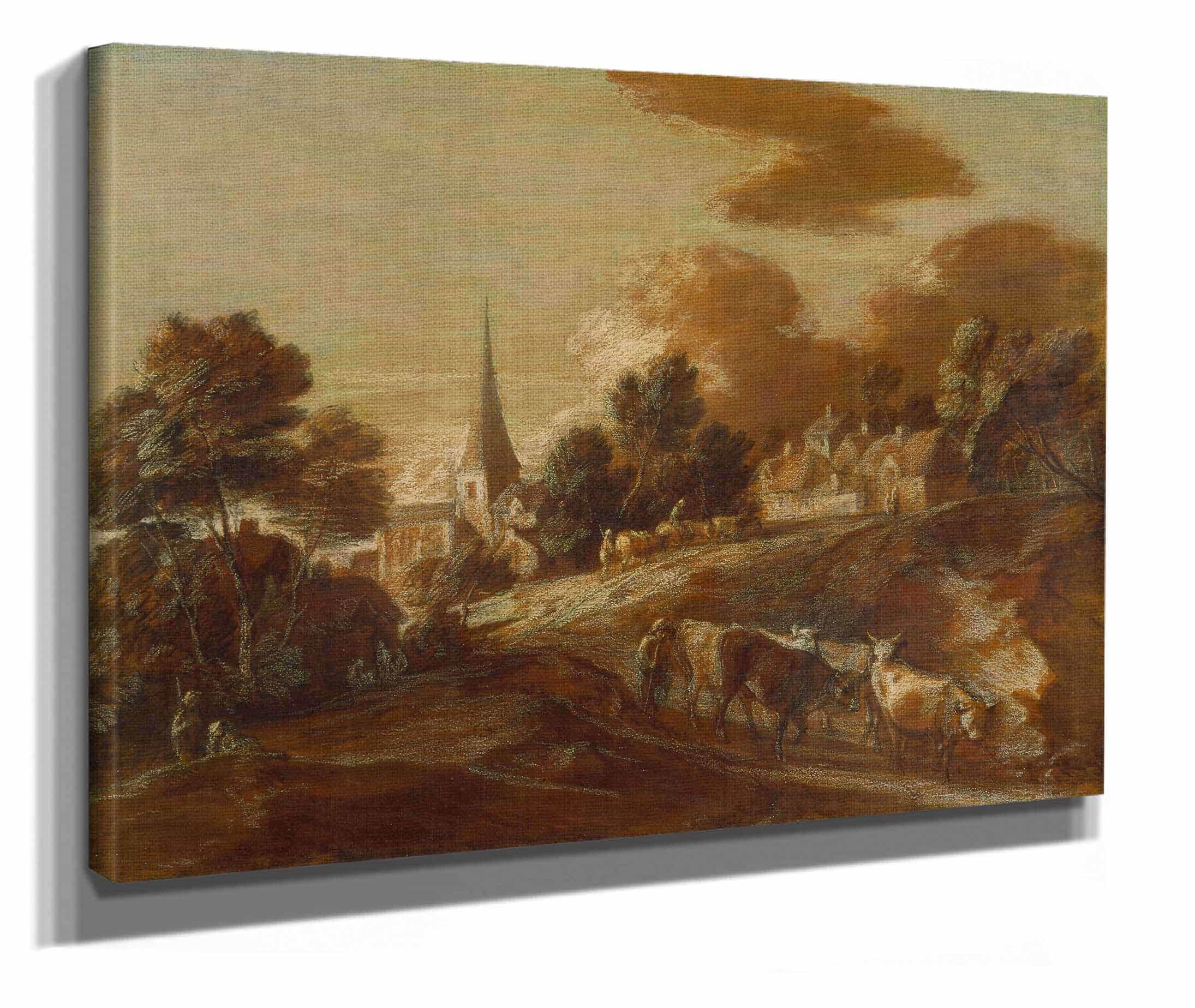 An Imaginary Wooded Village With Drovers And Cattle by Thomas Gainsborough - Image 2