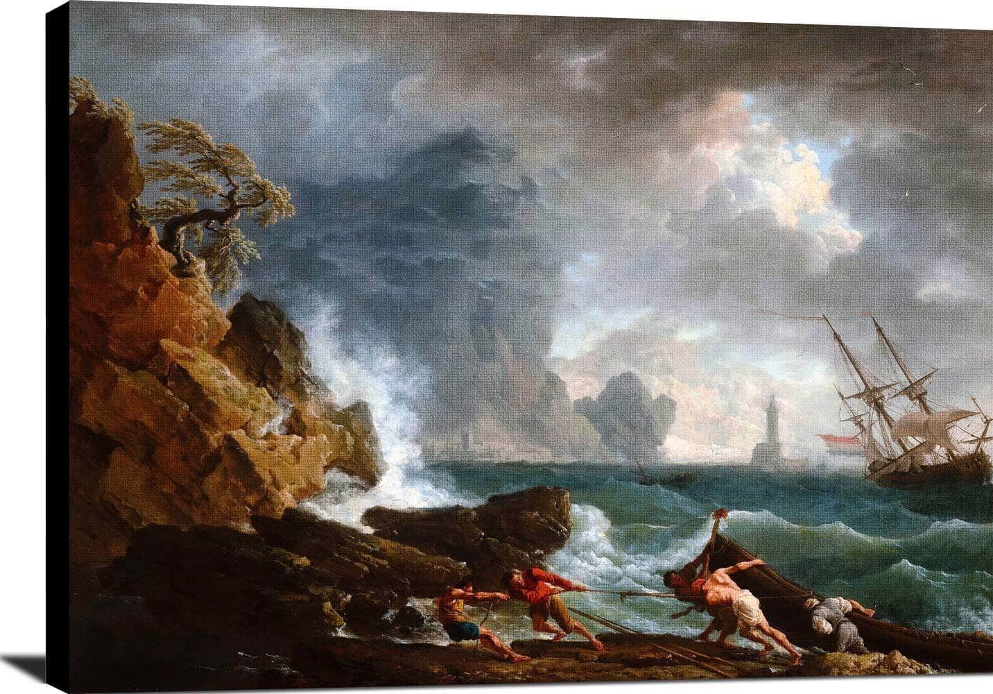 An Italian Harbour In Stormy Weather Painting Claude Vernet Canvas Art - Image 2