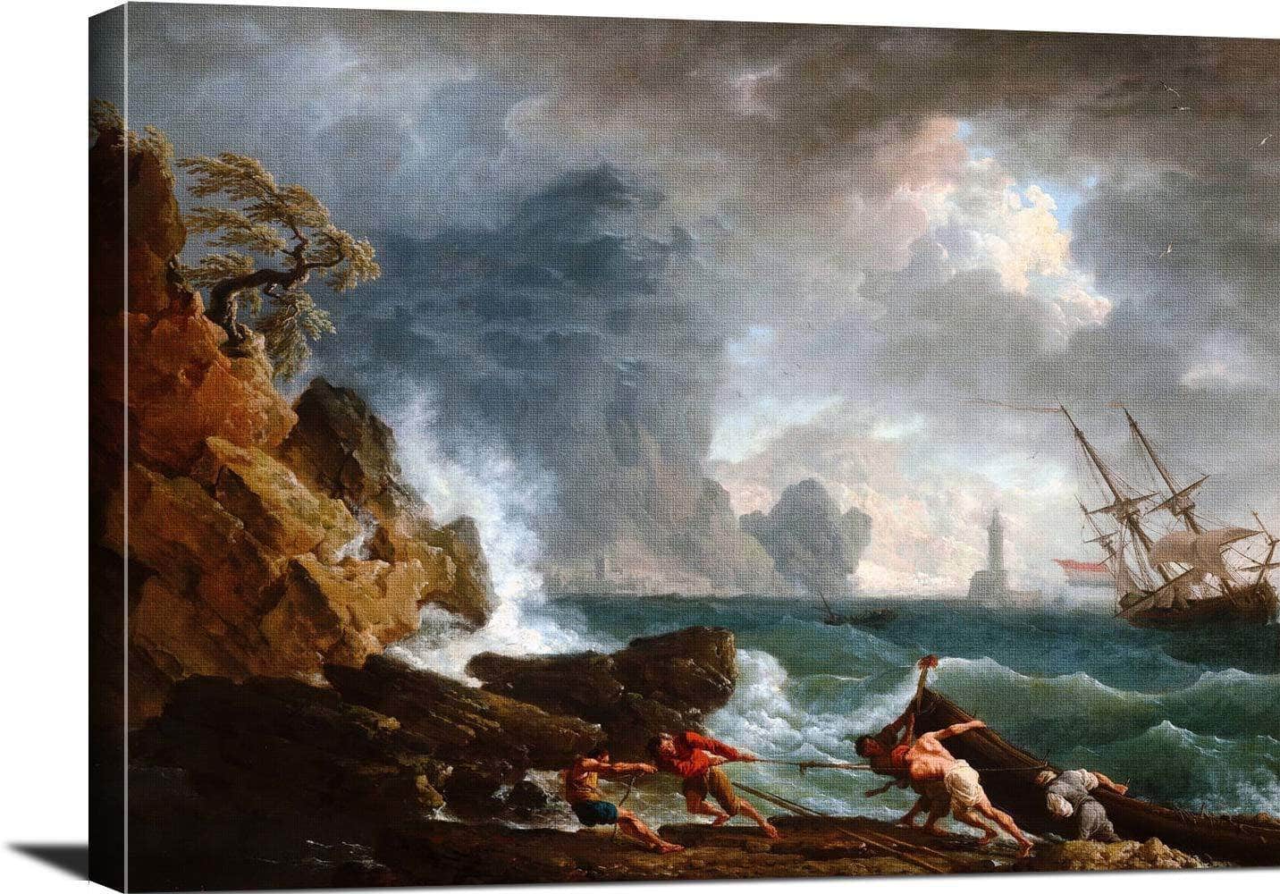 An Italian Harbour In Stormy Weather Painting Claude Vernet Canvas Art - Image 3