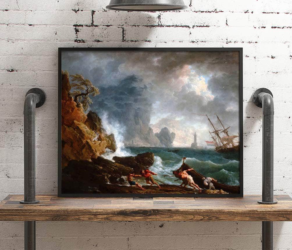 An Italian Harbour In Stormy Weather Painting Claude Vernet Canvas Art - Image 4