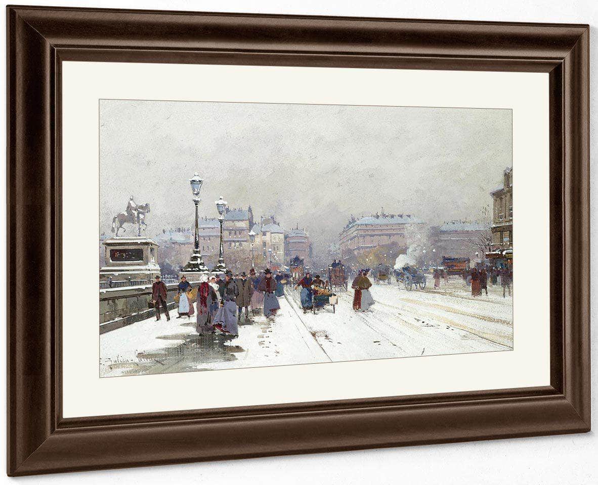 Animation Sur Le Pont Neuf Sous La Neige By Eugene Galien Laloue - Image 3