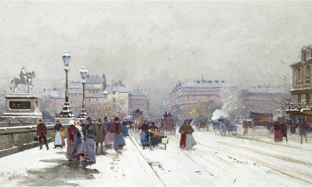 Animation Sur Le Pont Neuf Sous La Neige By Eugene Galien Laloue - Image 5