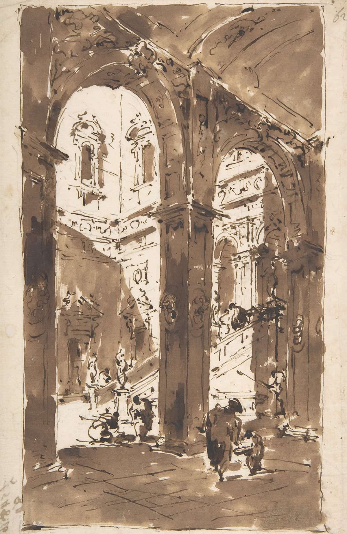 Architectural Capriccio Courtyard Of A Palace by Francesco Guardi - Image 3