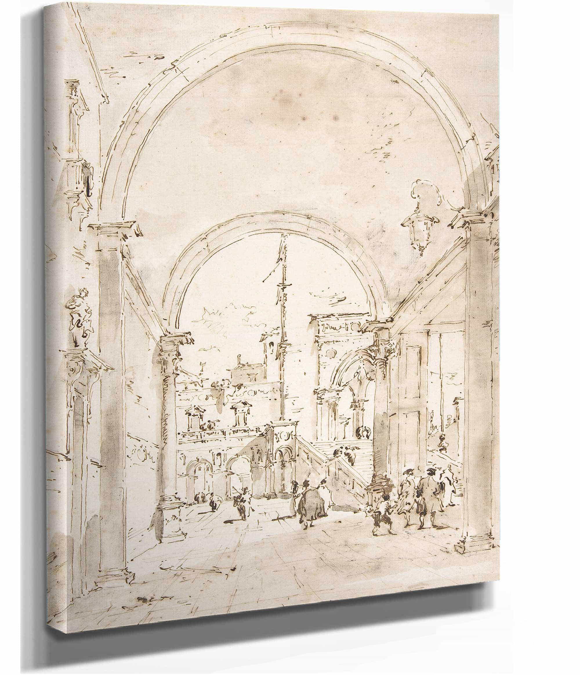 Architectural Capriccio Grand Staircase Seen Through An Archway   by Francesco Guardi - Image 2
