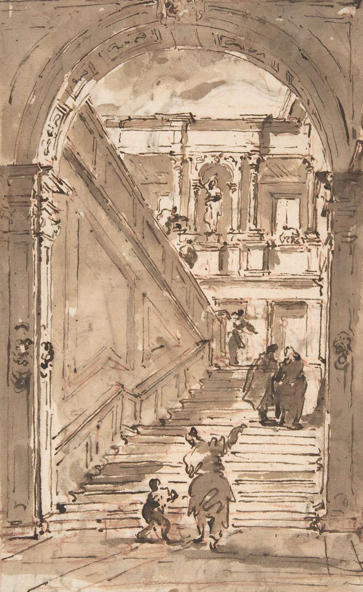 Architectural Fantasy Figures On A Grand Staircase by Francesco Guardi - Image 6
