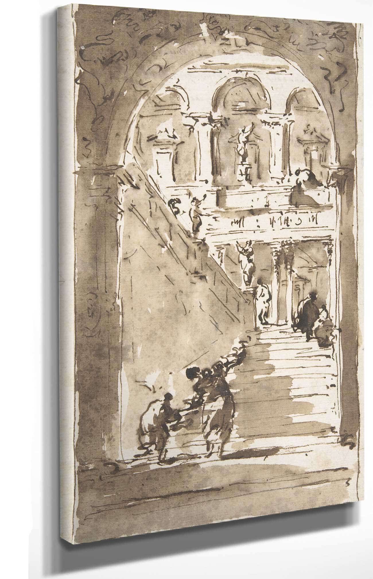 Architectural Fantasy Figures On A Grand Staircase by Francesco Guardi - Image 7